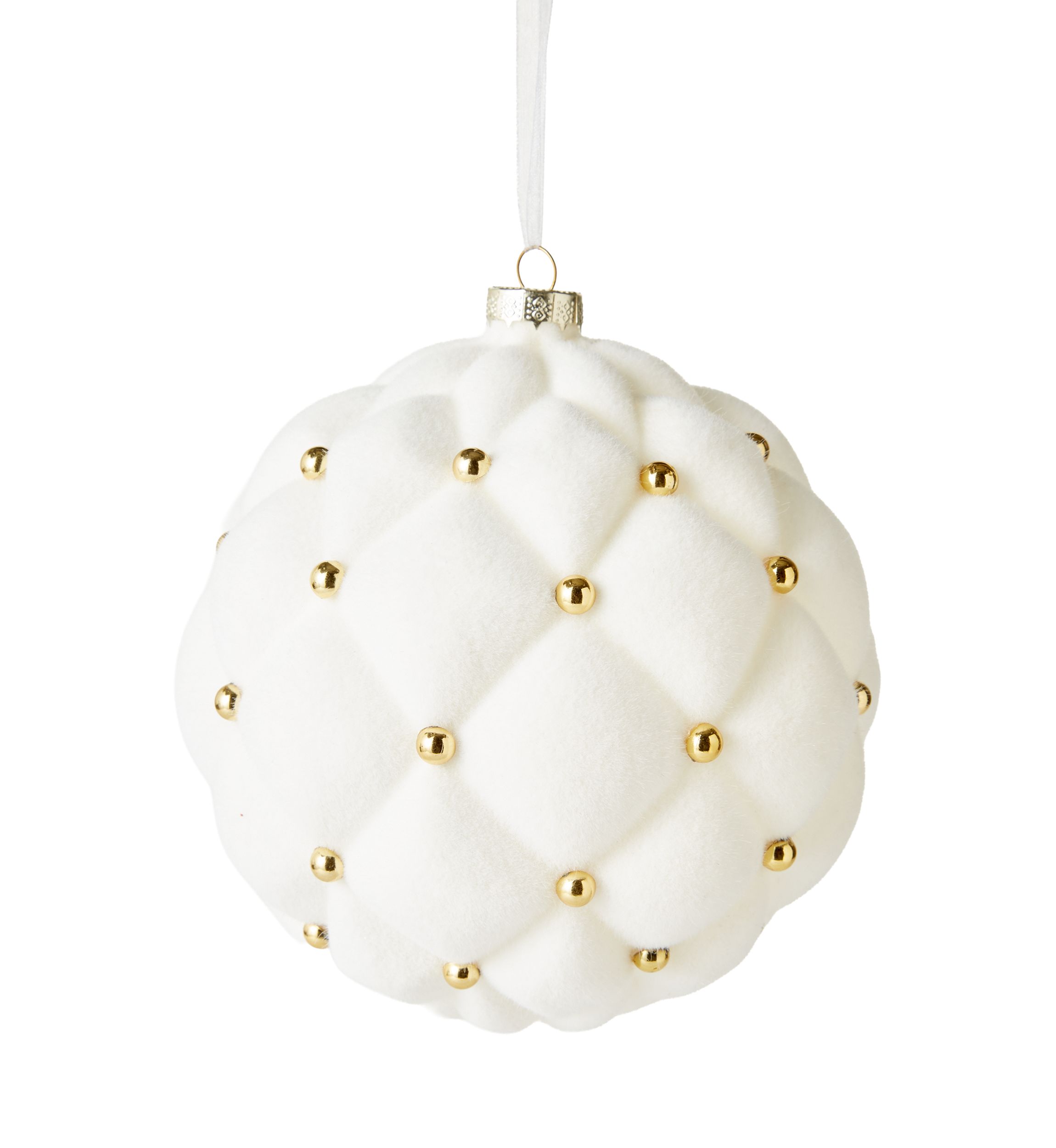 White Flocked Lattice Ball Ornament