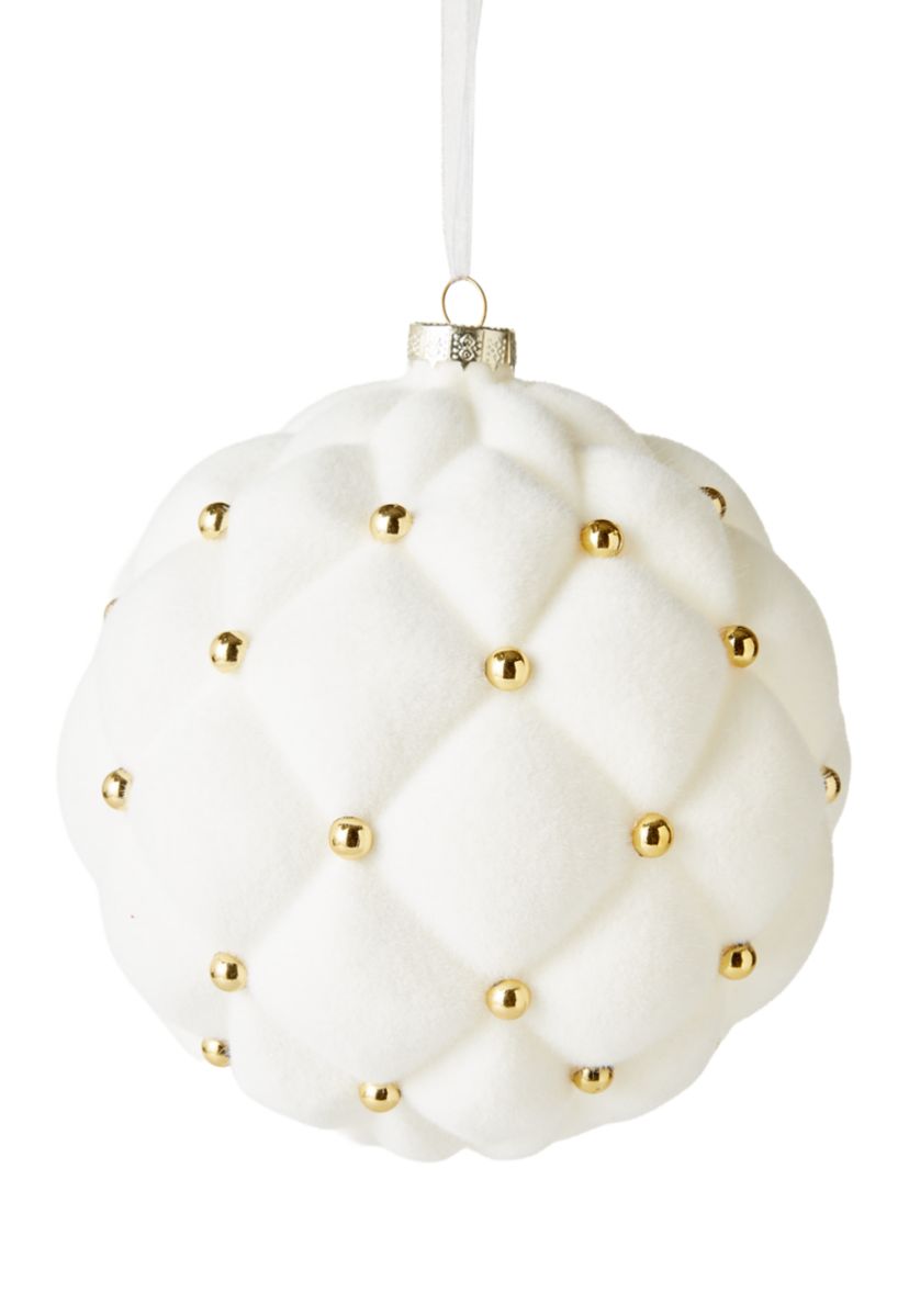 White Flocked Lattice Ball Ornament