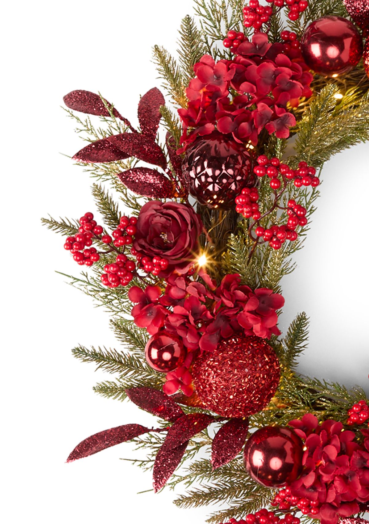 Rose & Ornament Pre-Lit Wreath