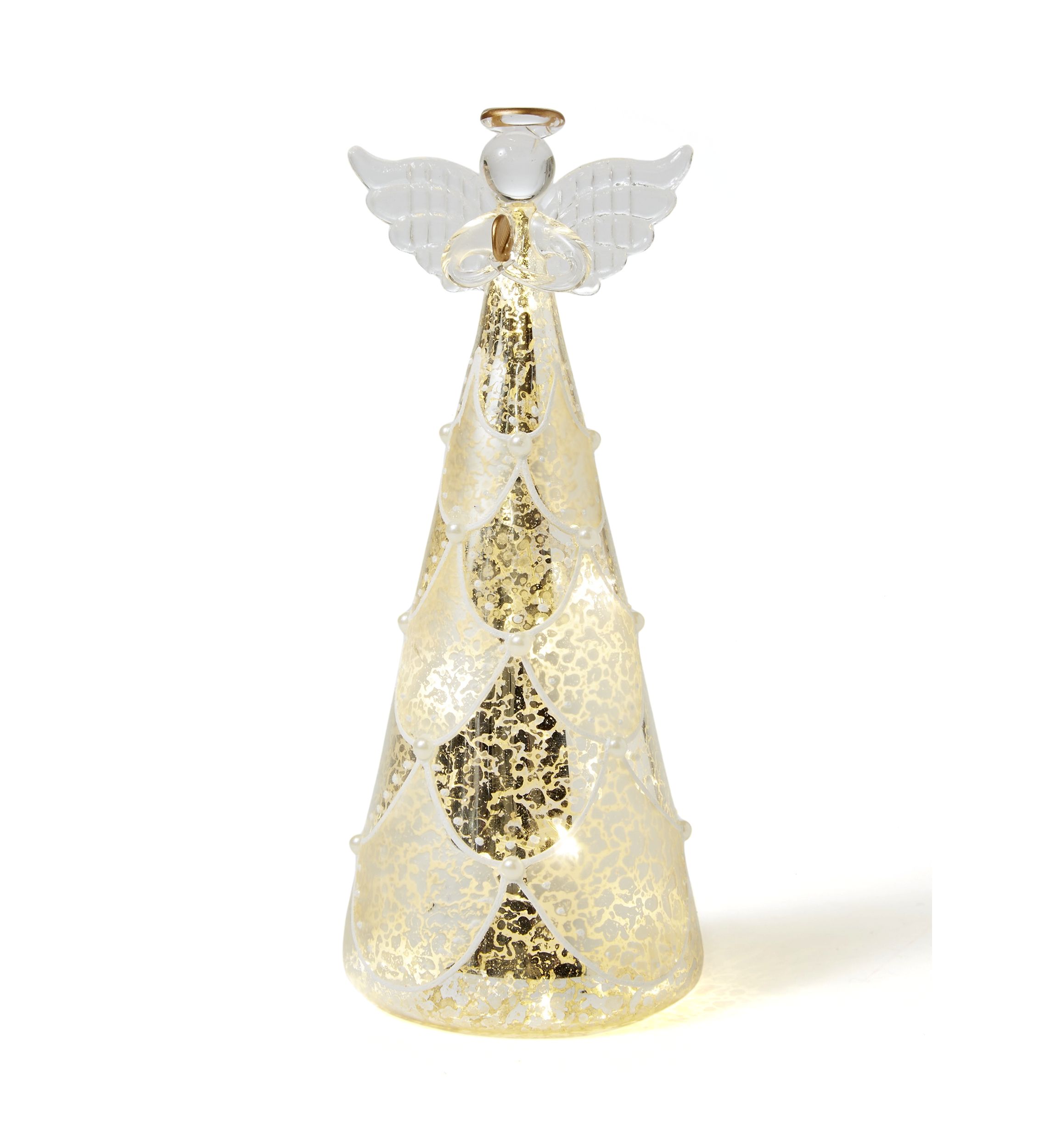 LED Glass Pearl Embellished Angel Figurine