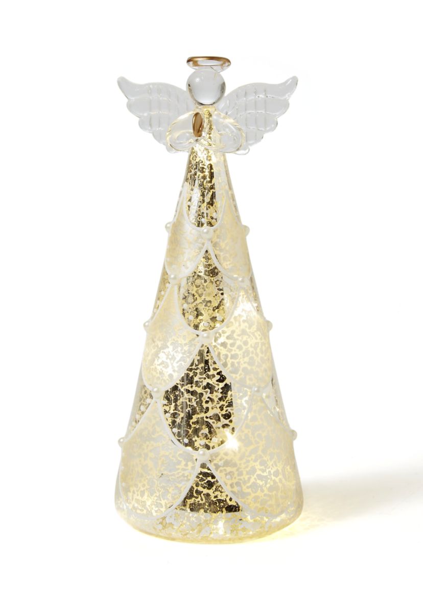 LED Glass Pearl Embellished Angel Figurine