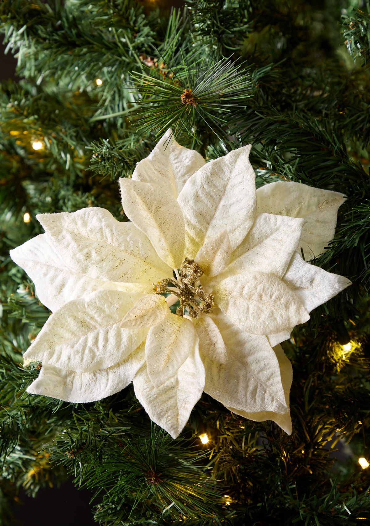 25" White Artificial Poinsettia Stem Pick
