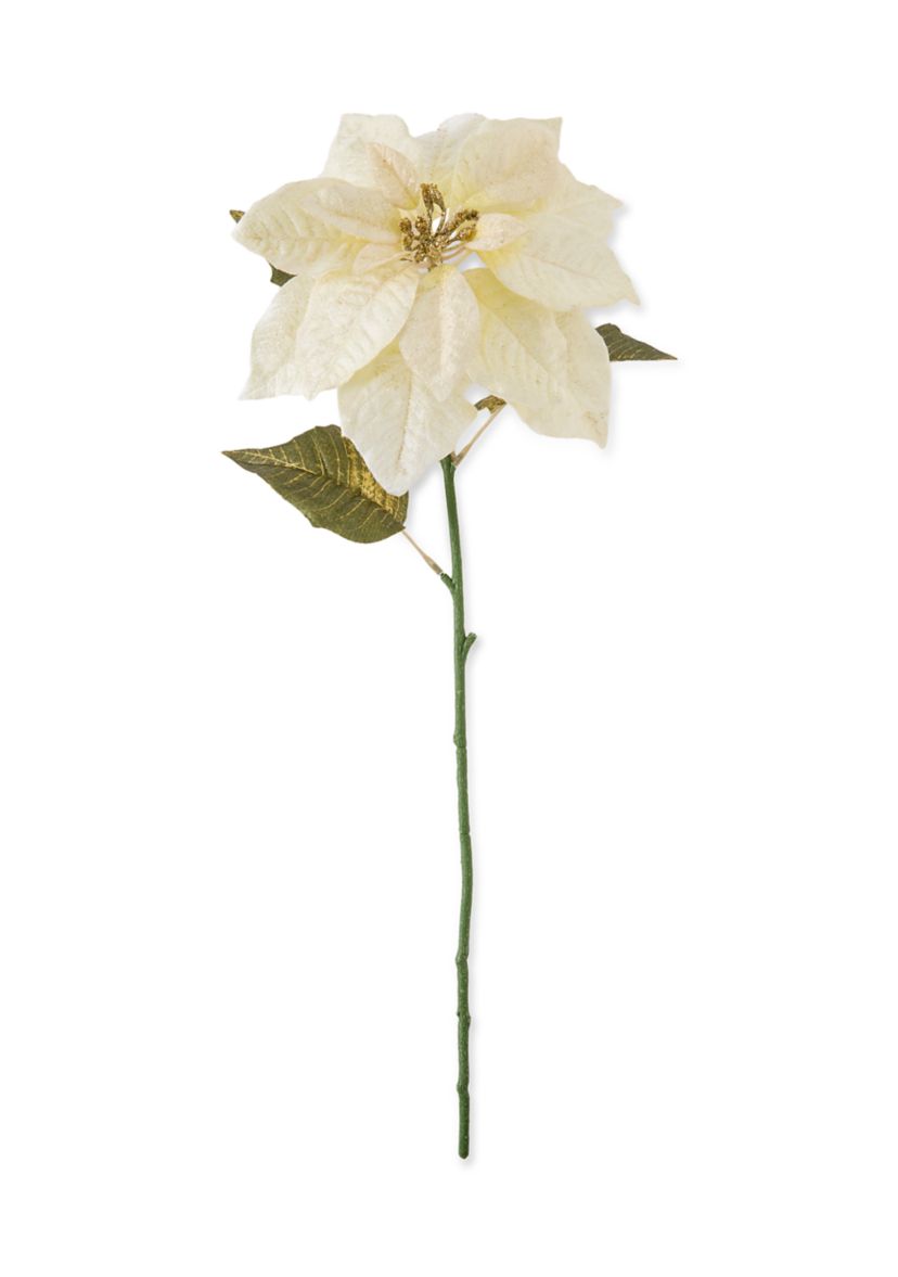 25" White Artificial Poinsettia Stem Pick