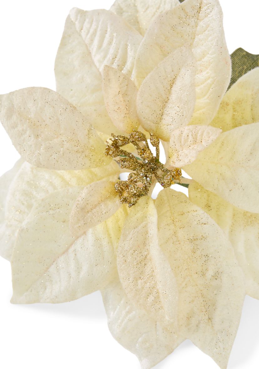 25" White Artificial Poinsettia Stem Pick