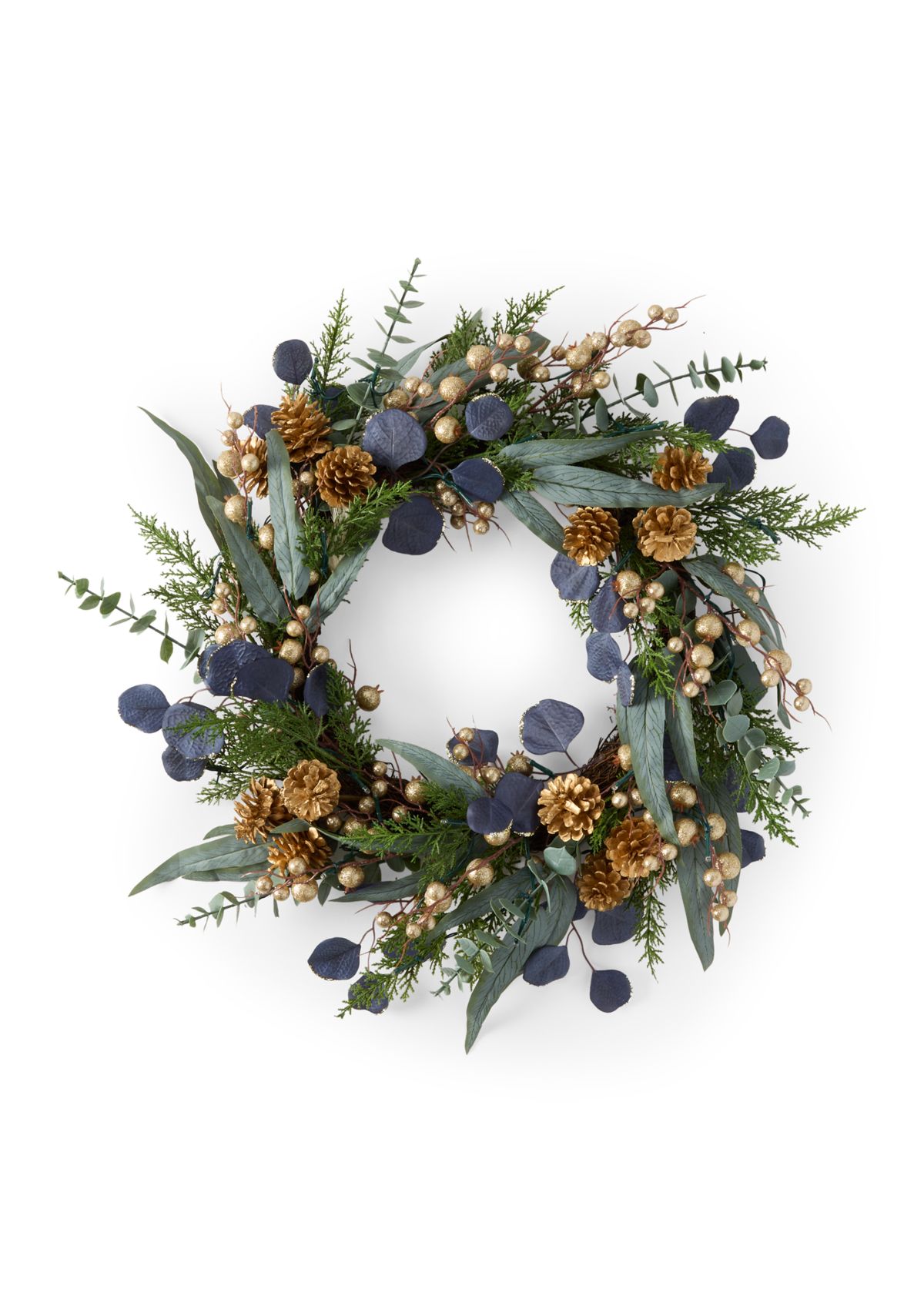 Eucalyptus and Gold Pre-Lit Wreath