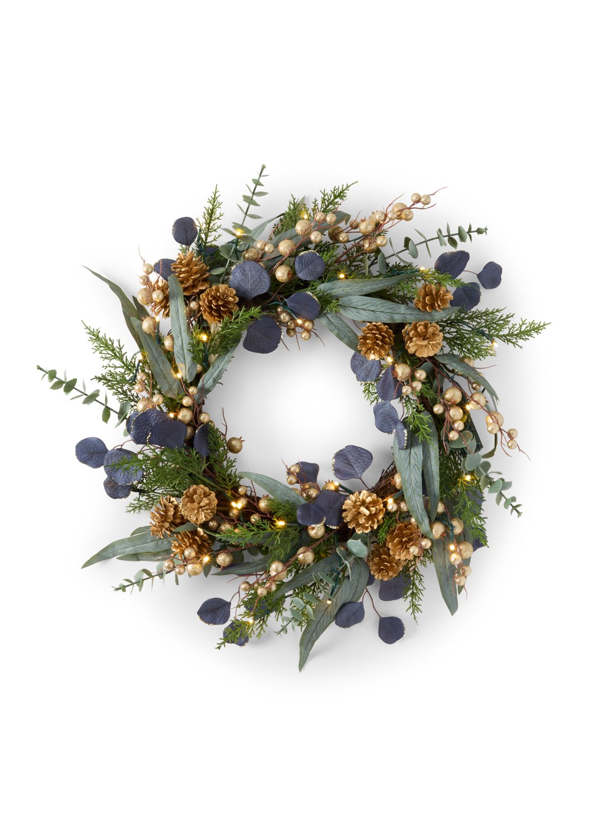 Eucalyptus and Gold Pre-Lit Wreath