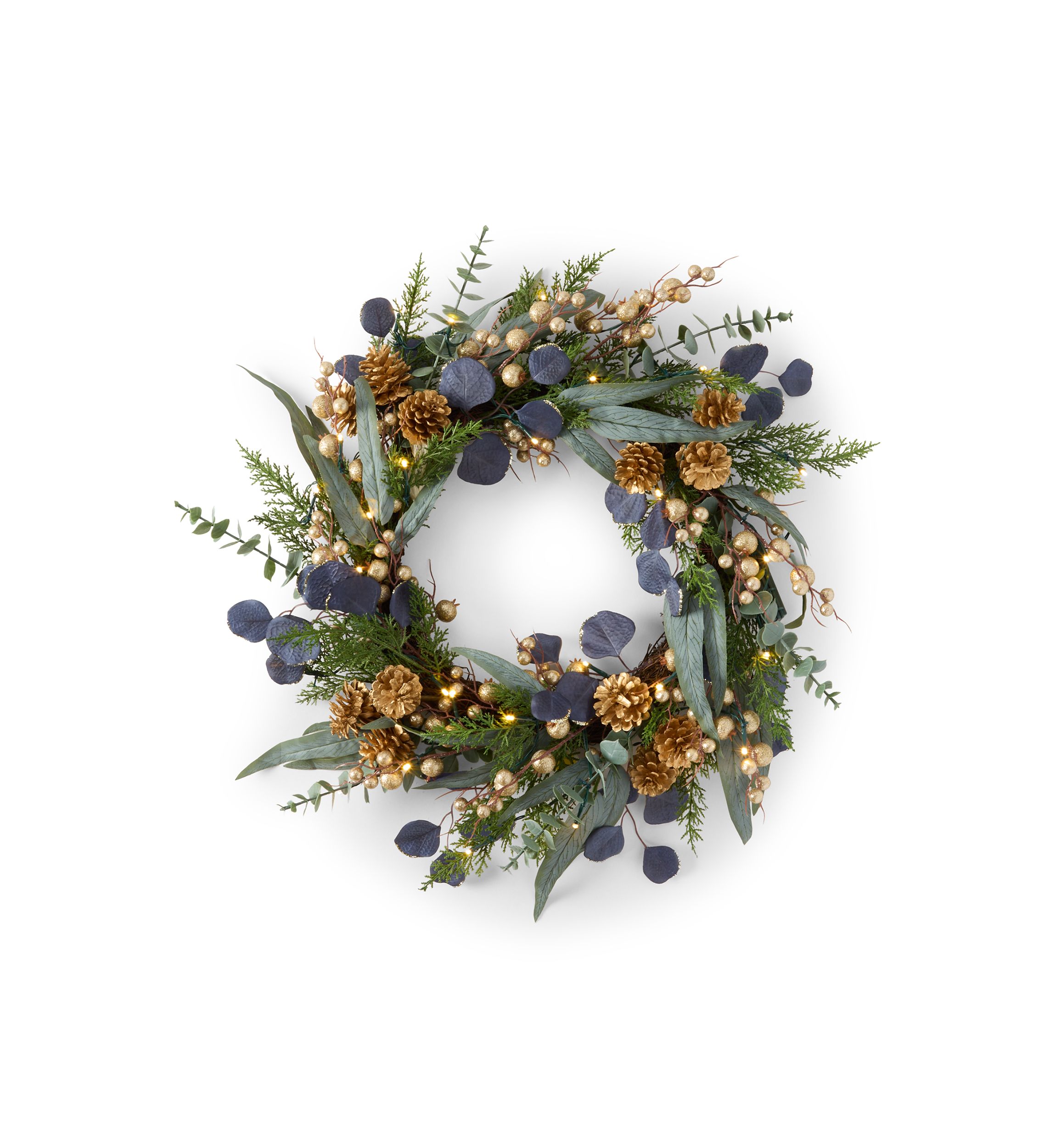 Eucalyptus and Gold Pre-Lit Wreath