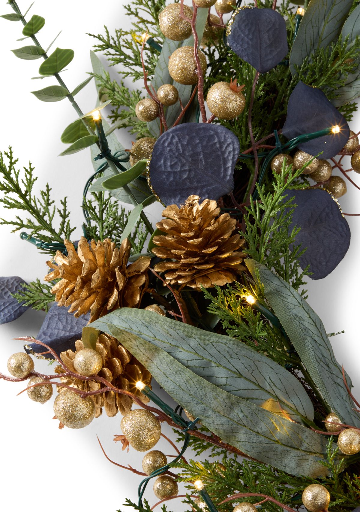 Eucalyptus and Gold Pre-Lit Wreath