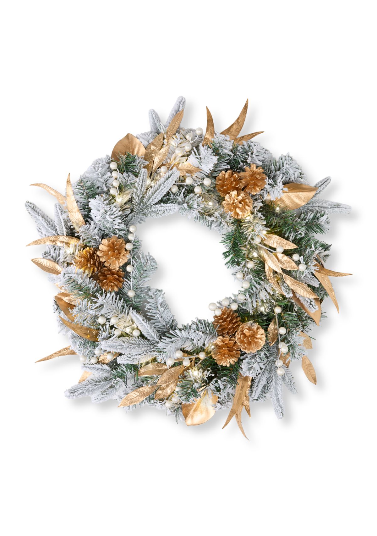 Pre-Lit Gold Pinecone Flocked Wreath