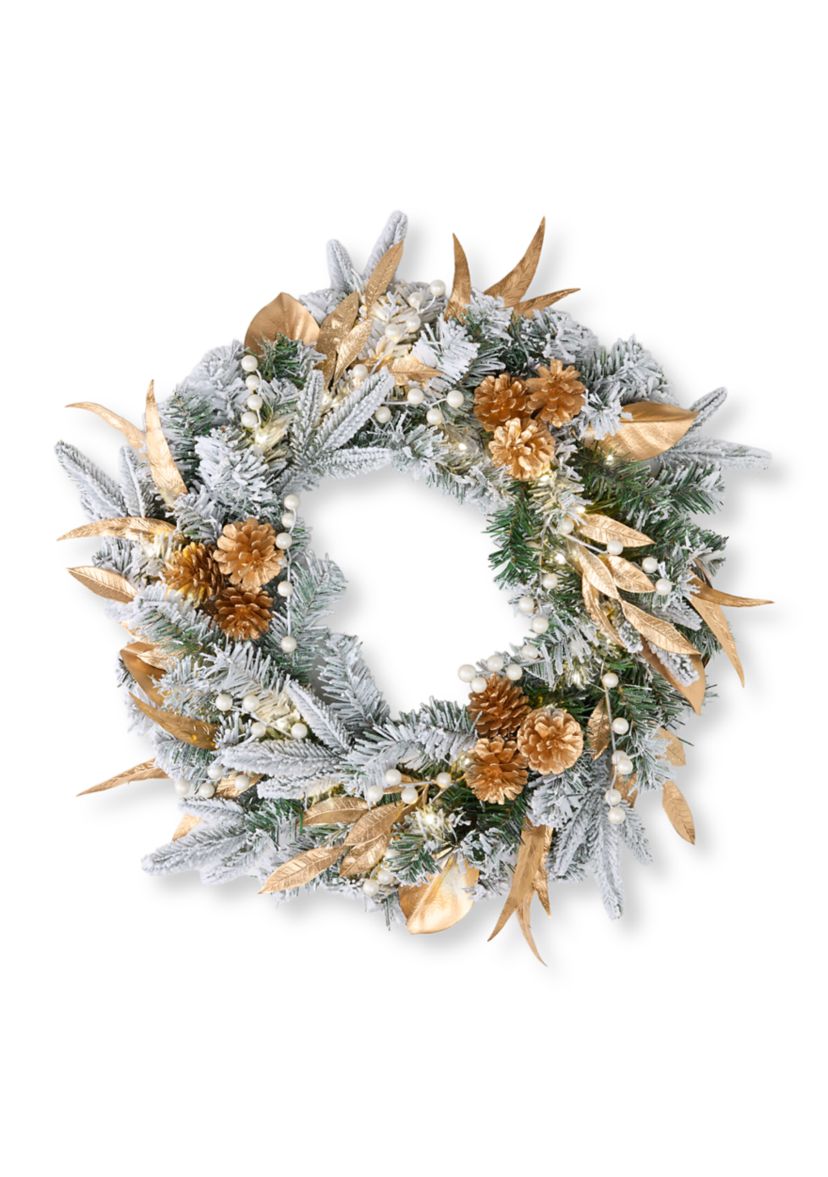 Pre-Lit Gold Pinecone Flocked Wreath