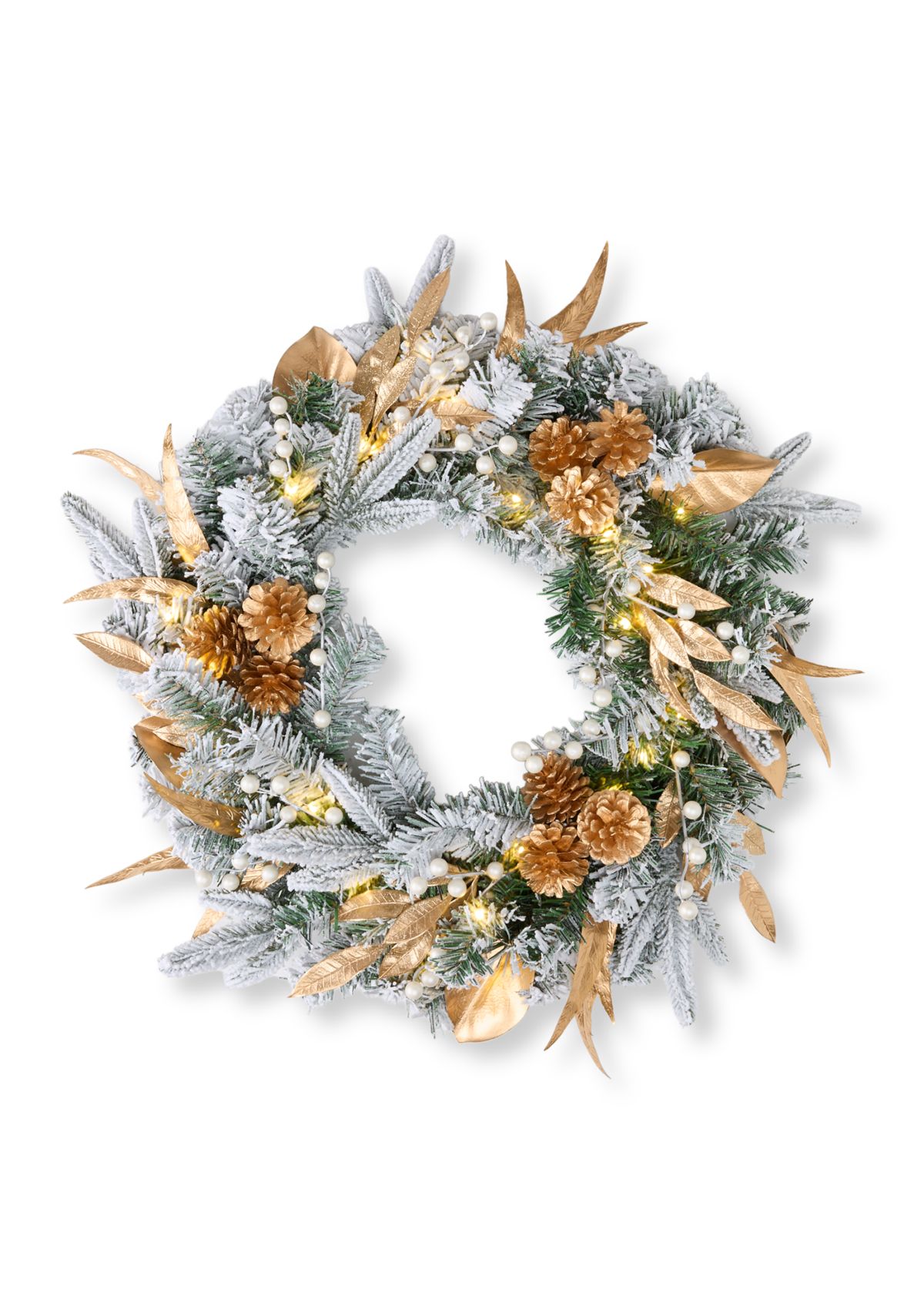 Pre-Lit Gold Pinecone Flocked Wreath