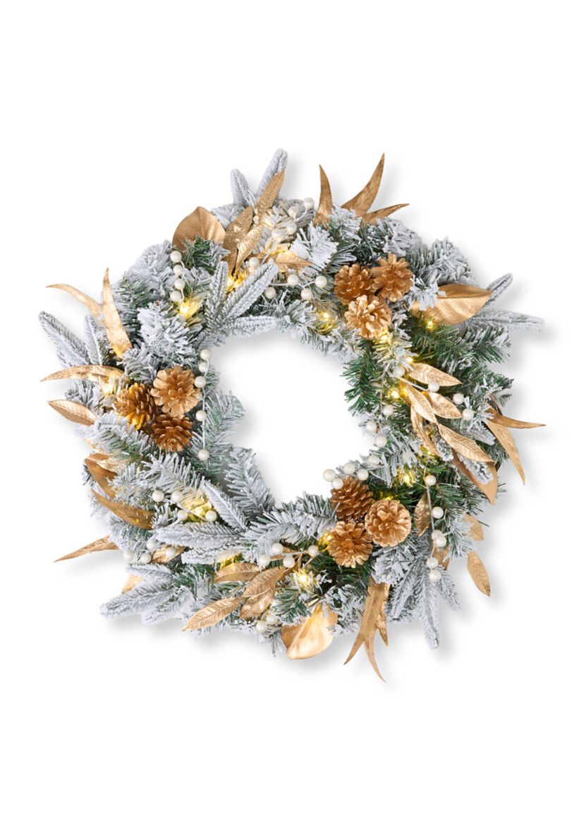 Pre-Lit Gold Pinecone Flocked Wreath