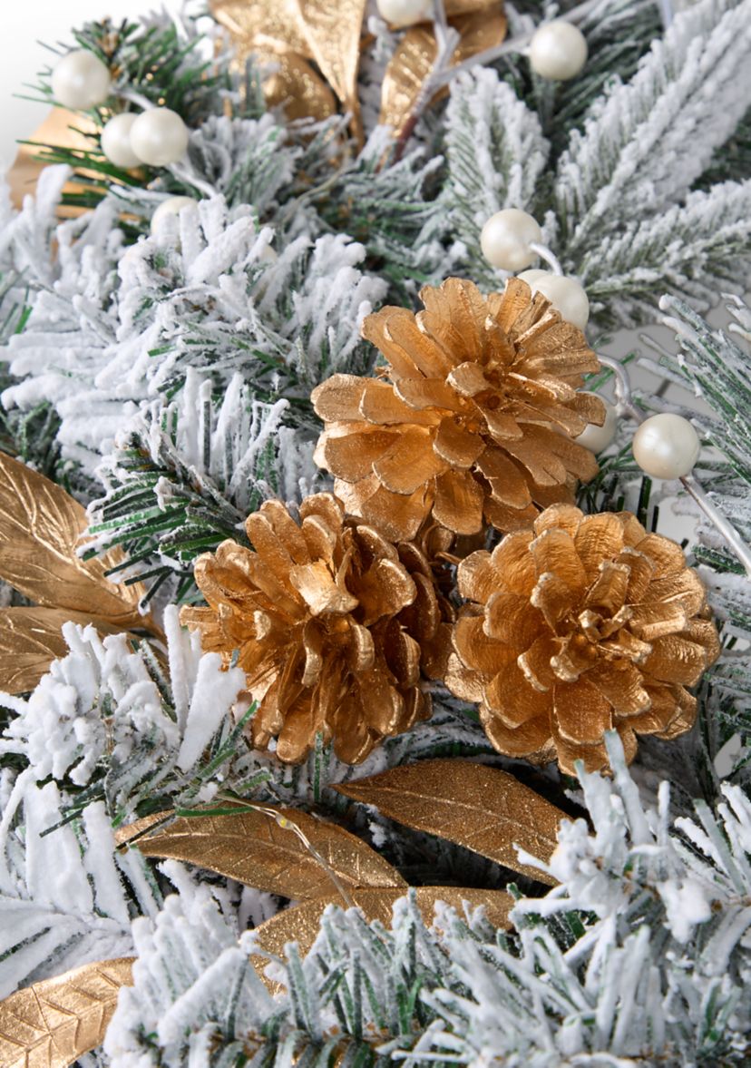 Pre-Lit Gold Pinecone Flocked Wreath