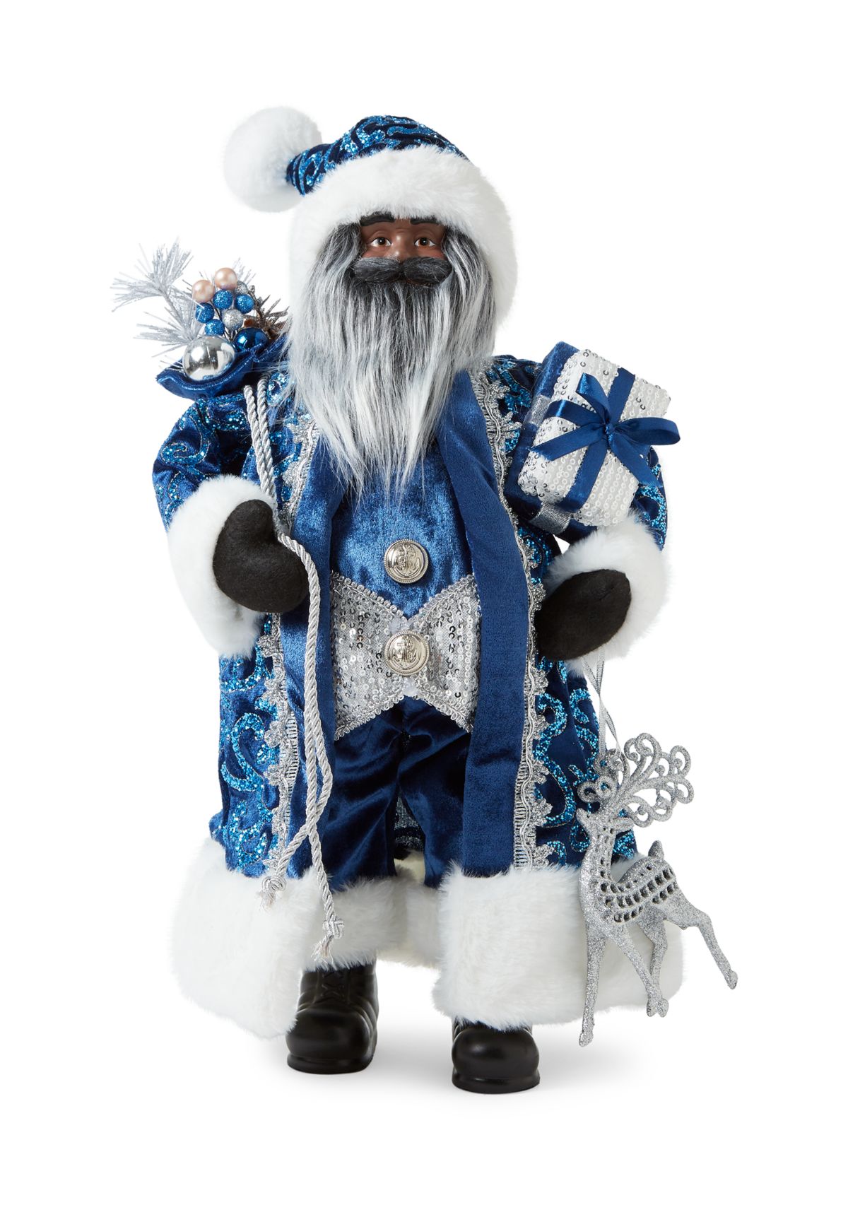 Blue and Silver Glitter African American Santa