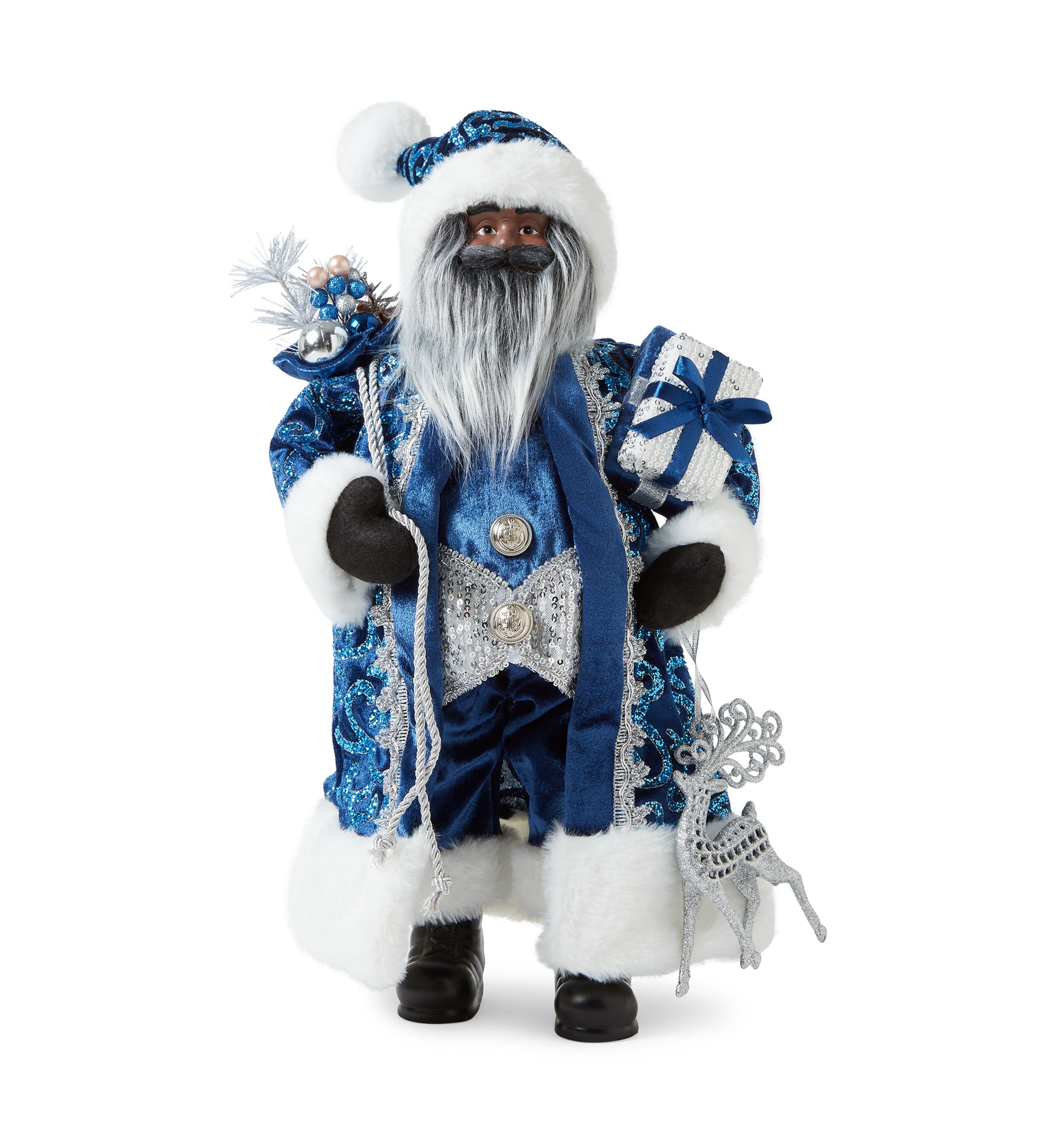 Blue and Silver Glitter African American Santa