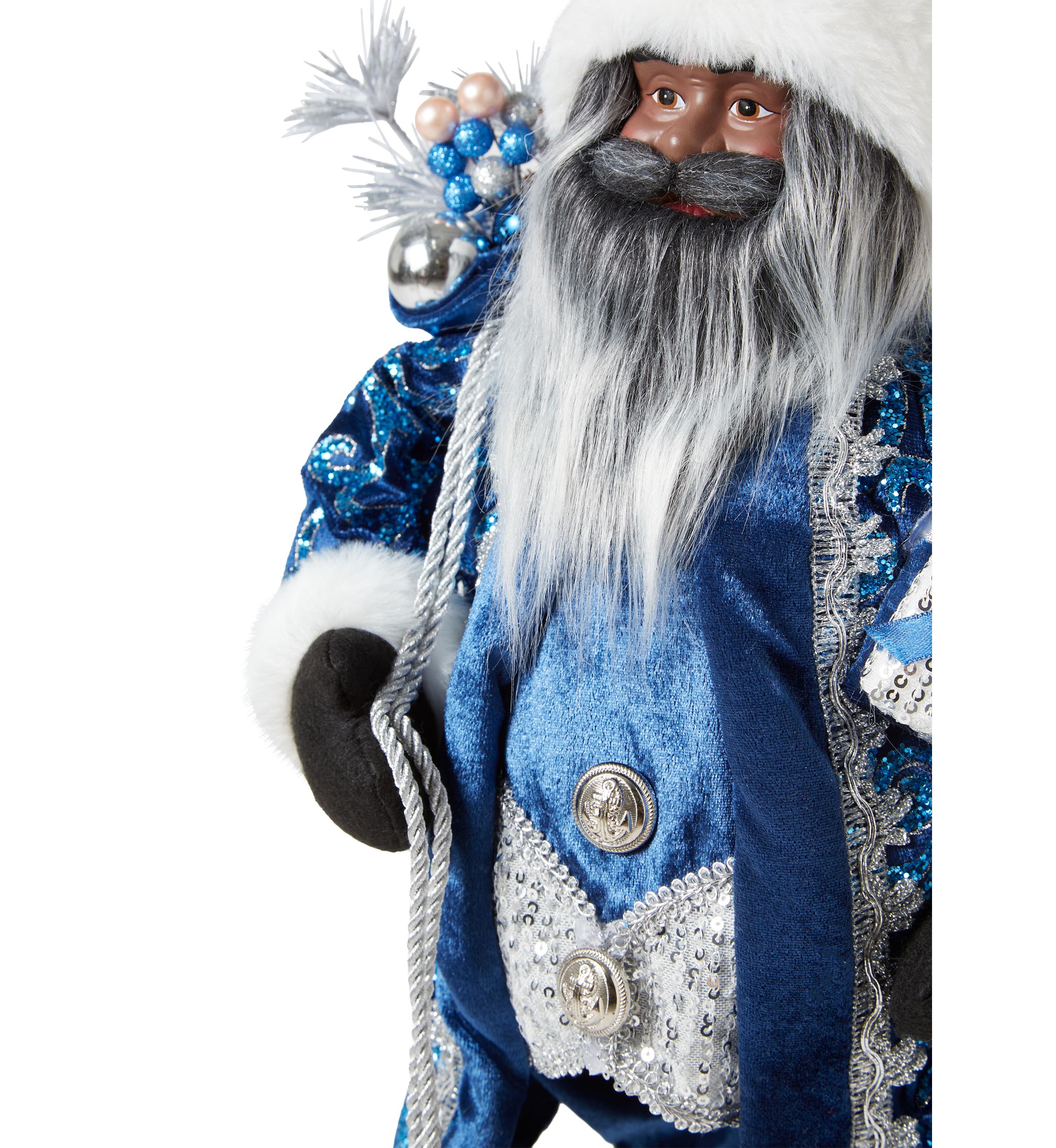 Blue and Silver Glitter African American Santa