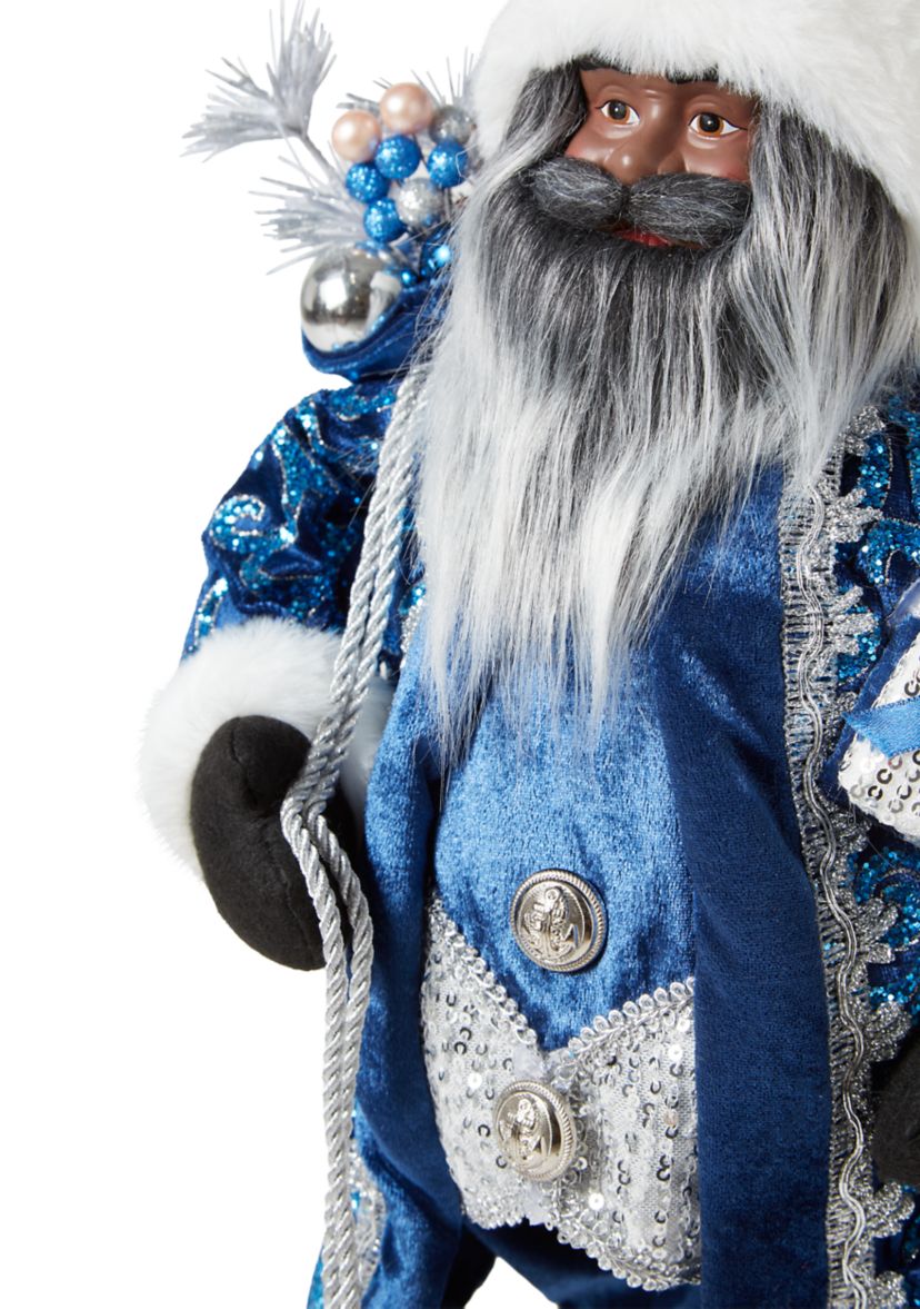 Blue and Silver Glitter African American Santa