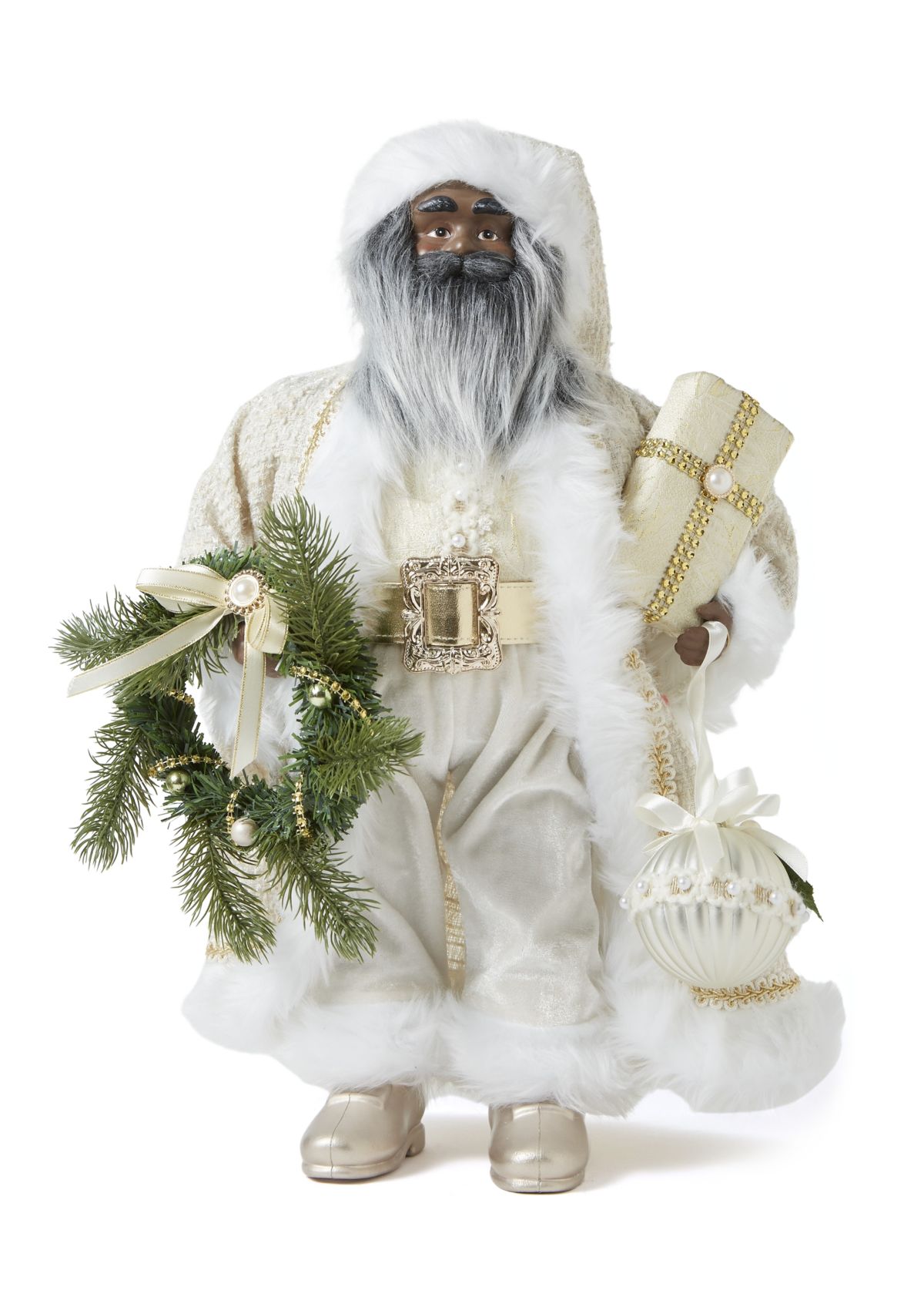 White Christmas Fur Trim African American Santa