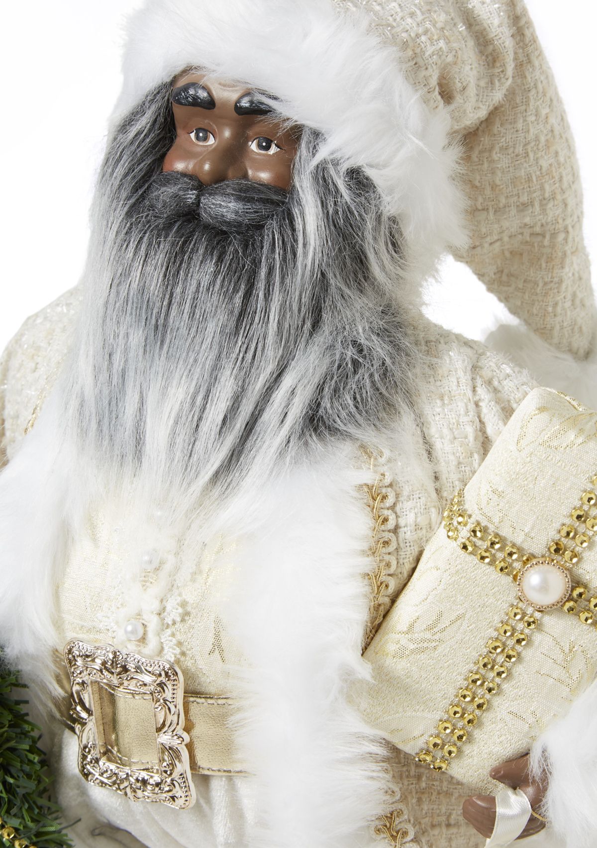 White Christmas Fur Trim African American Santa