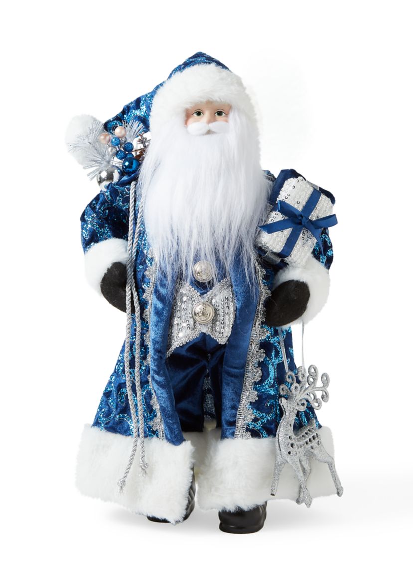 Silver Blue Santa Figurine
