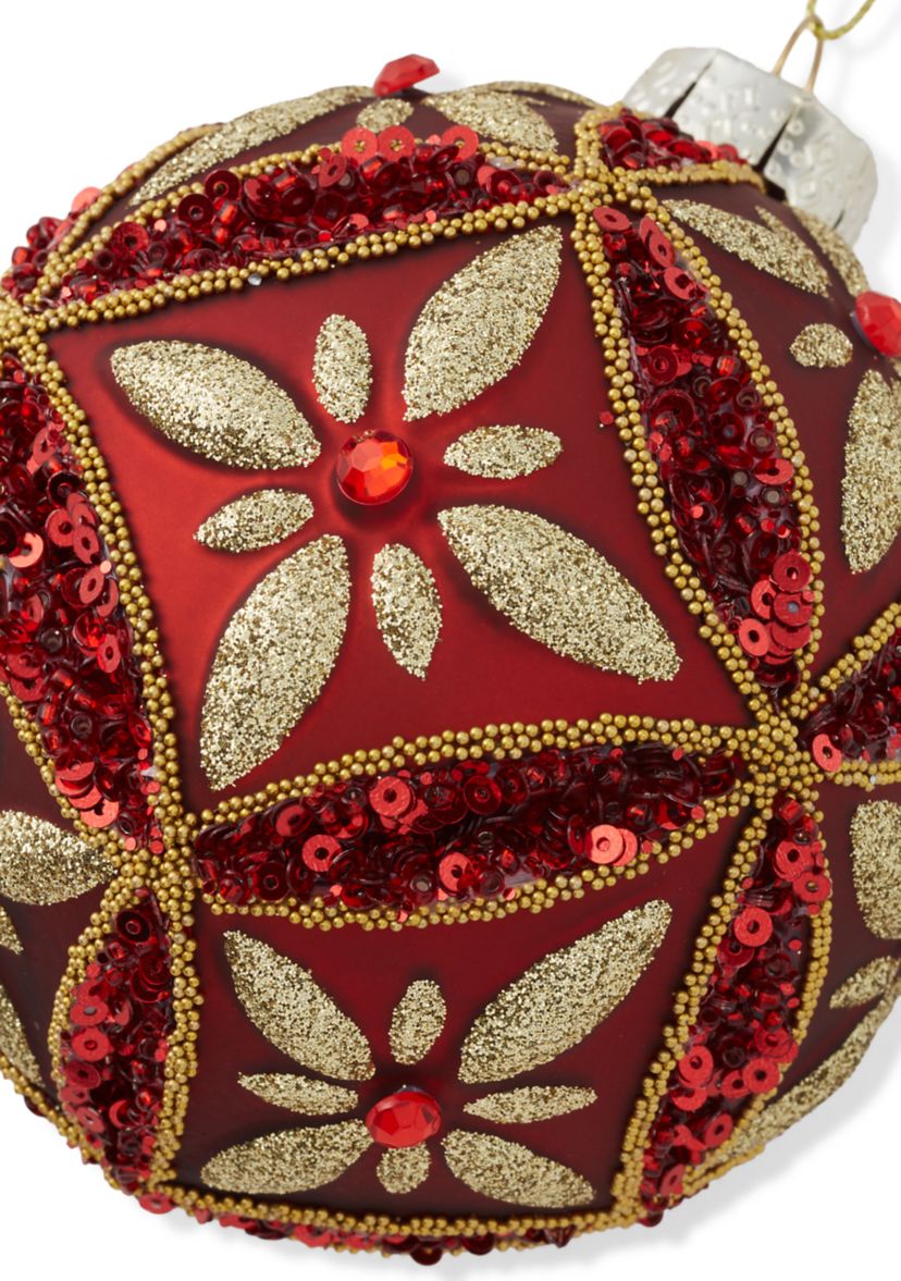 Set of 2 Red and Gold Pattern Ball Ornaments