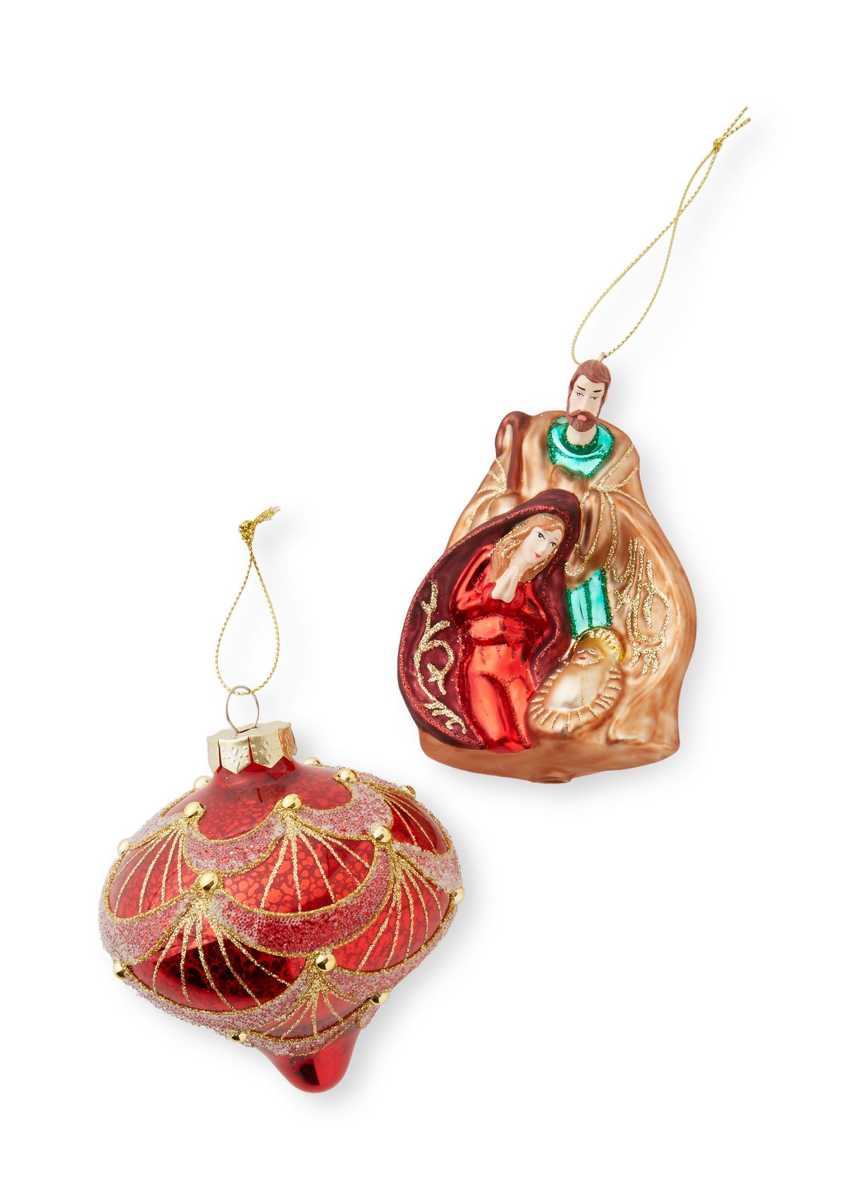Red Onion and Holy Family Ornament Set of 2