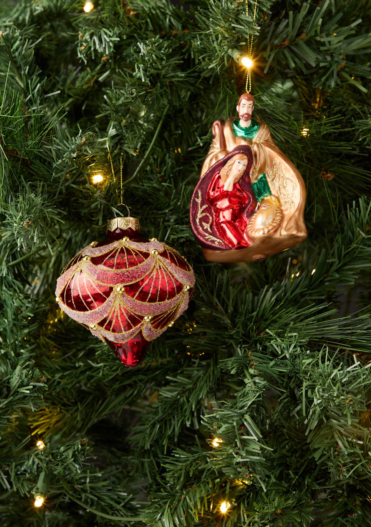 Red Onion and Holy Family Ornament Set of 2