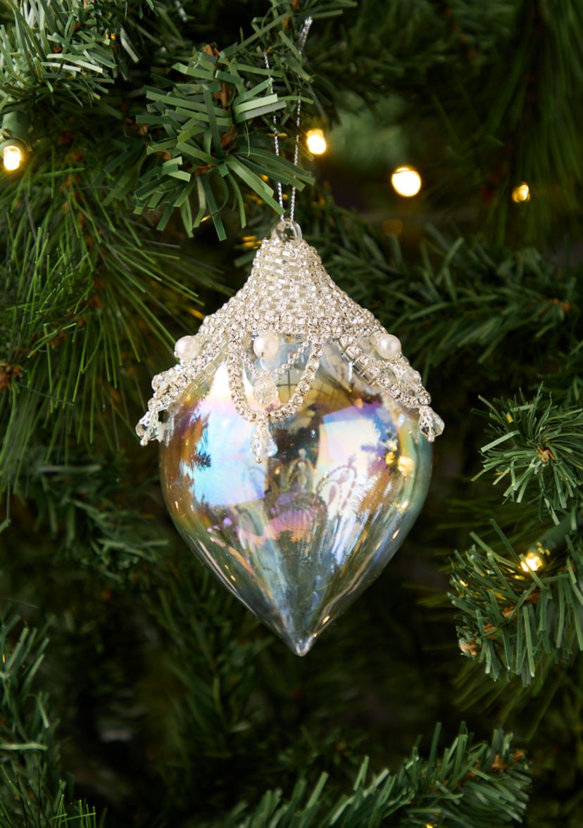 Set of 2 Clear Pearl Teardrop Ornaments