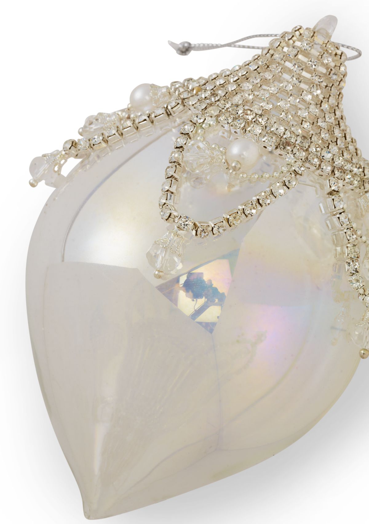 Set of 2 Clear Pearl Teardrop Ornaments