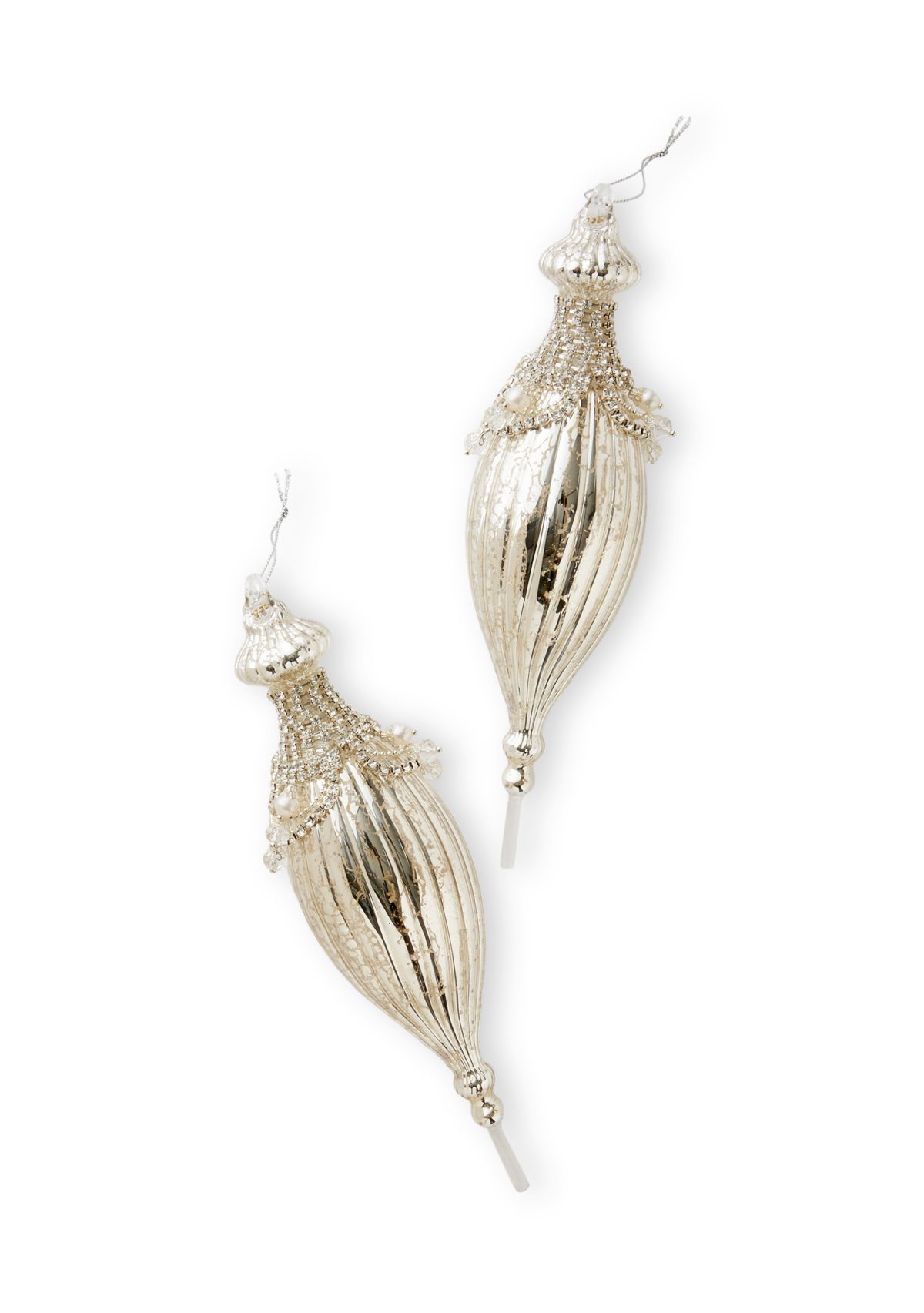 Set of 2 Silver Finial Ornaments