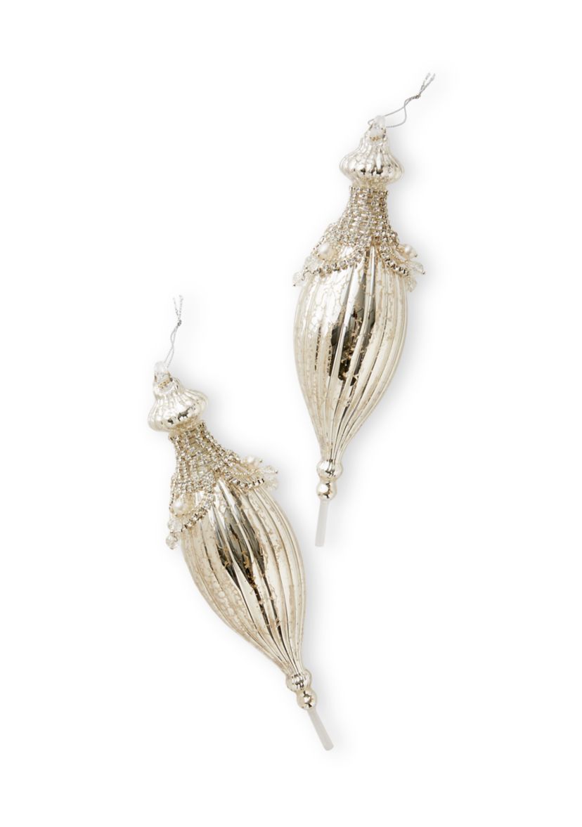 Set of 2 Silver Finial Ornaments