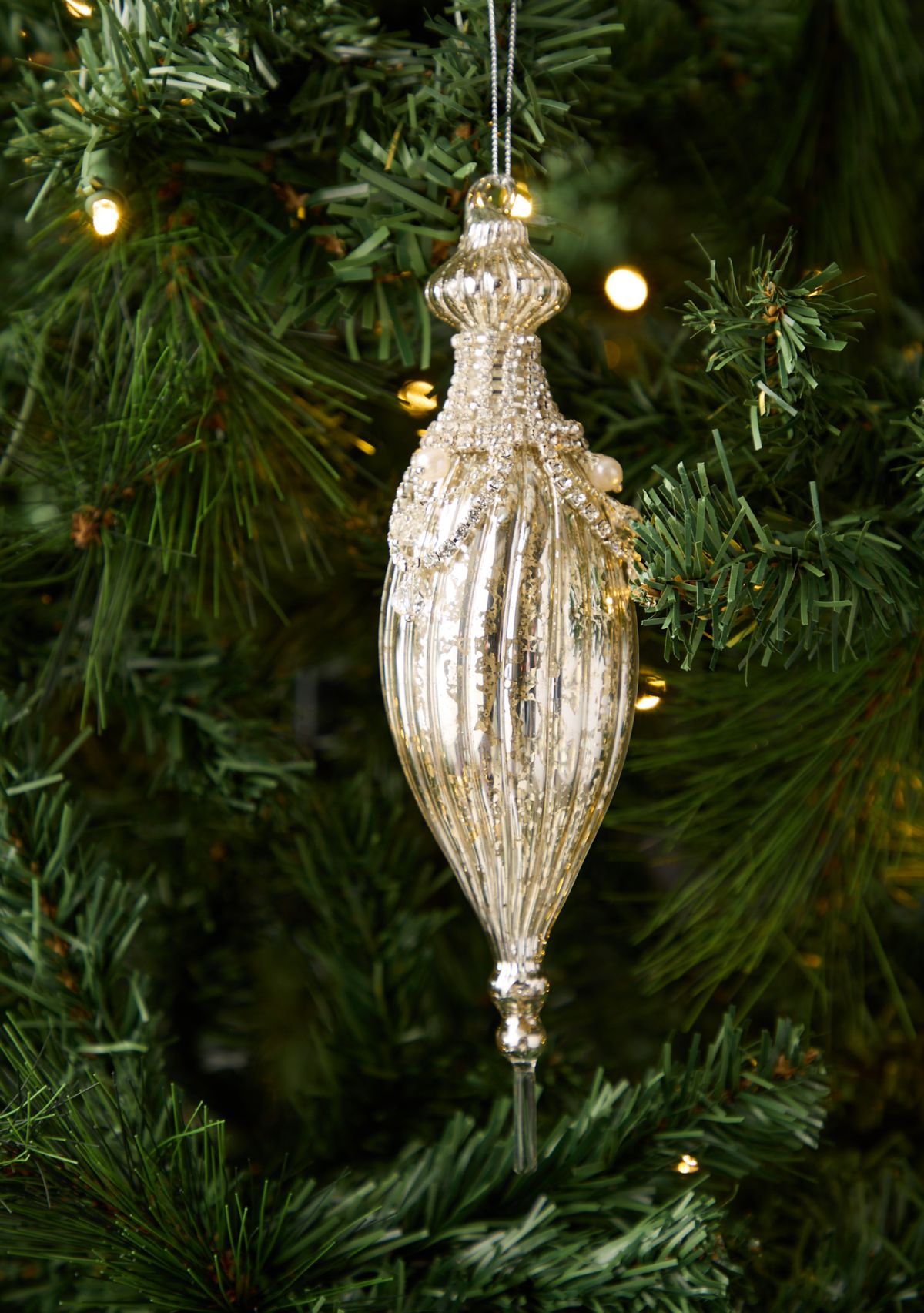 Set of 2 Silver Finial Ornaments
