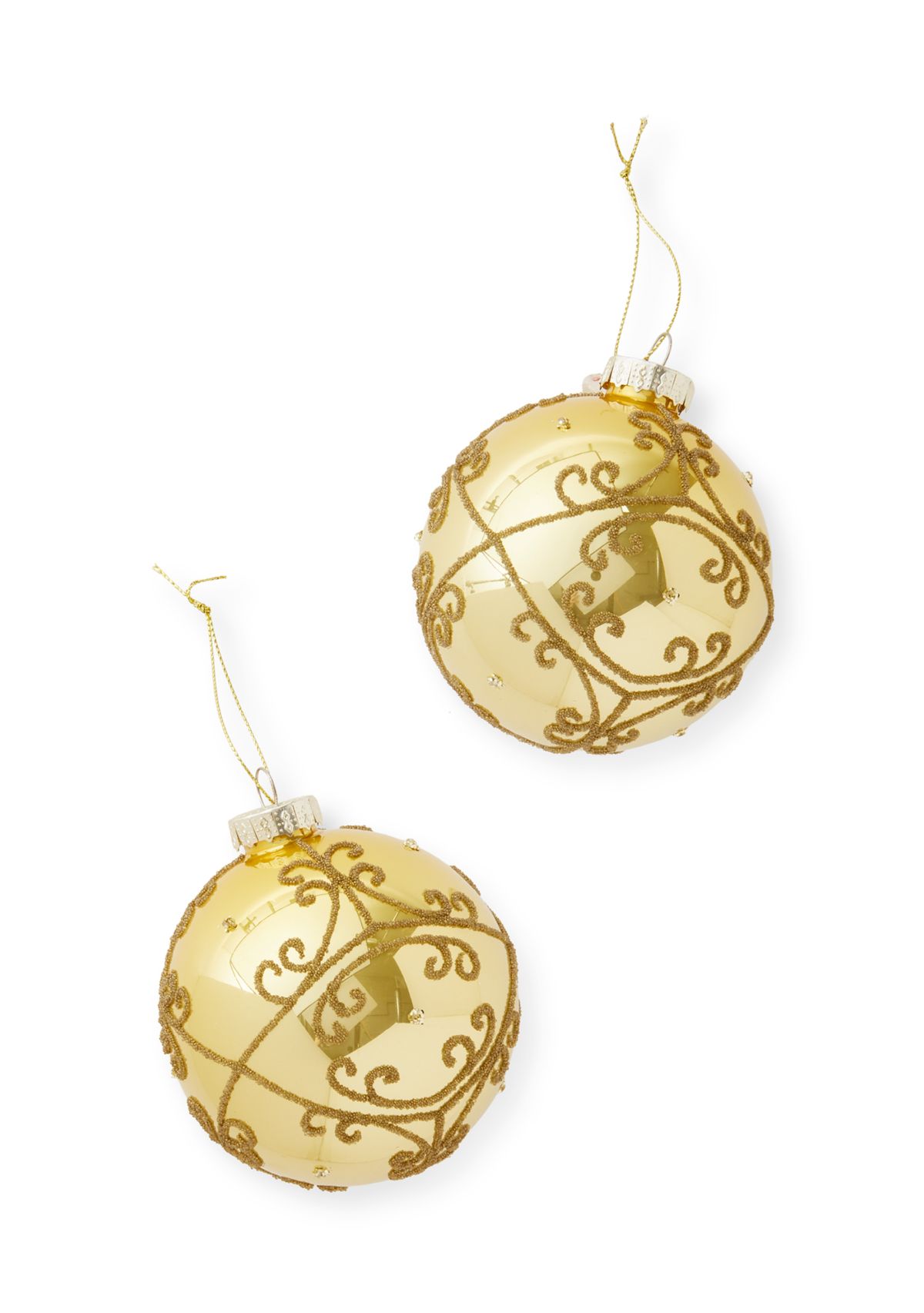Gold Embellished Ball Ornament Set of 2