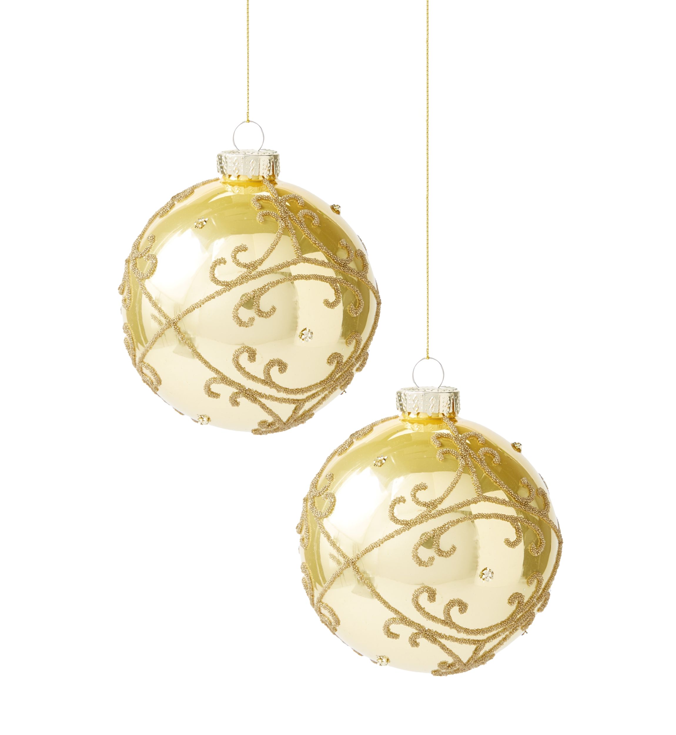 Gold Embellished Ball Ornament Set of 2