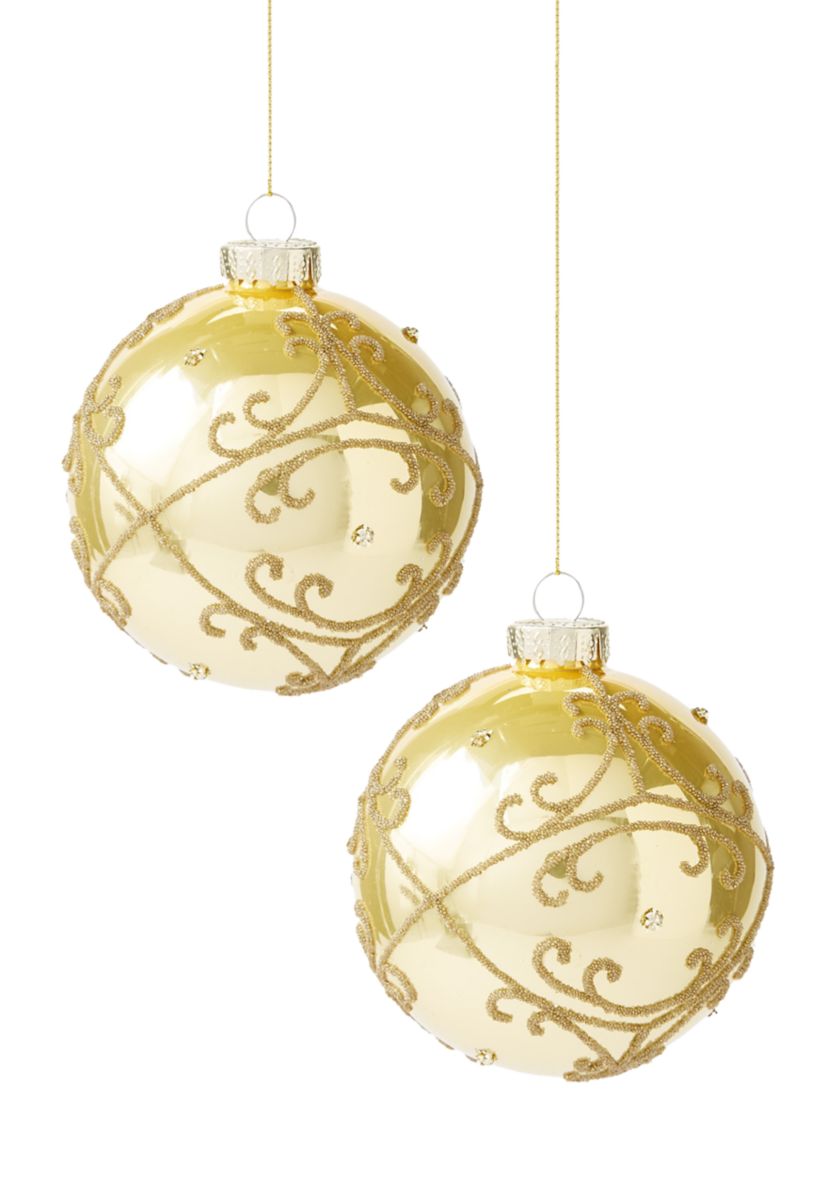 Gold Embellished Ball Ornament Set of 2