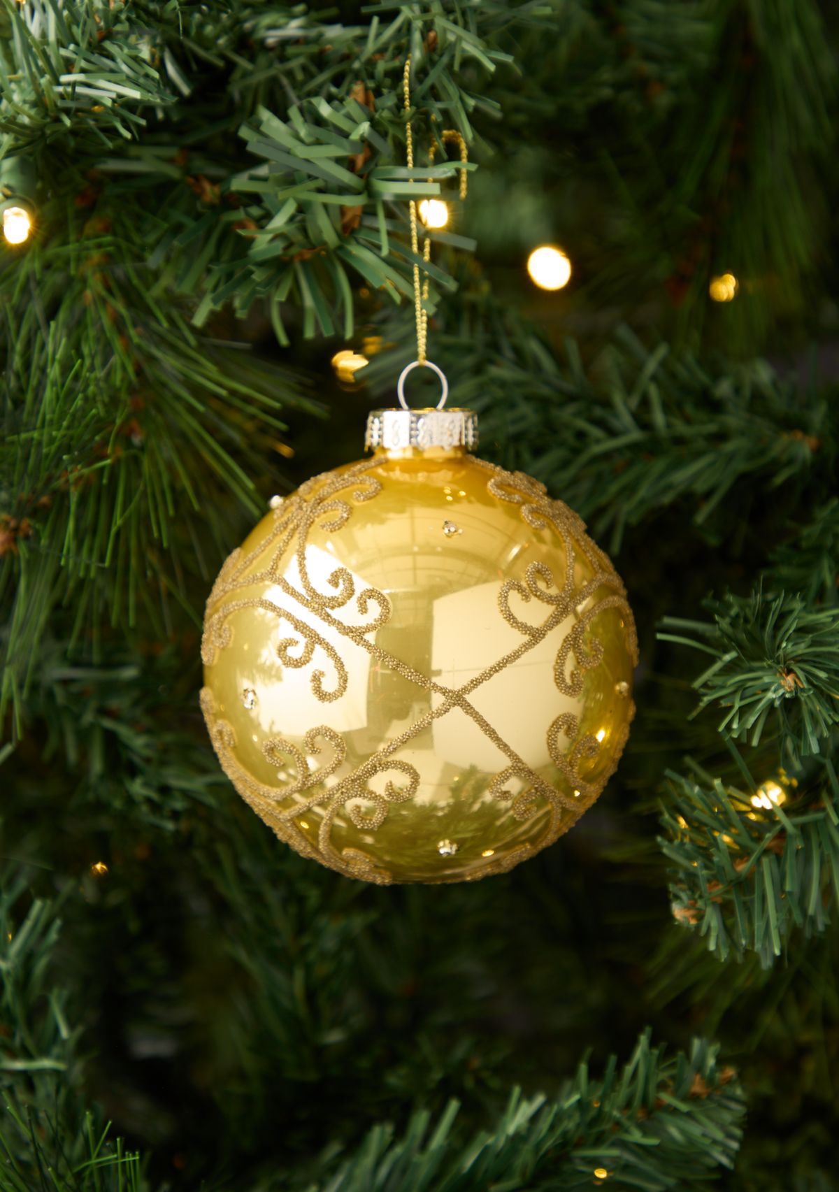 Gold Embellished Ball Ornament Set of 2