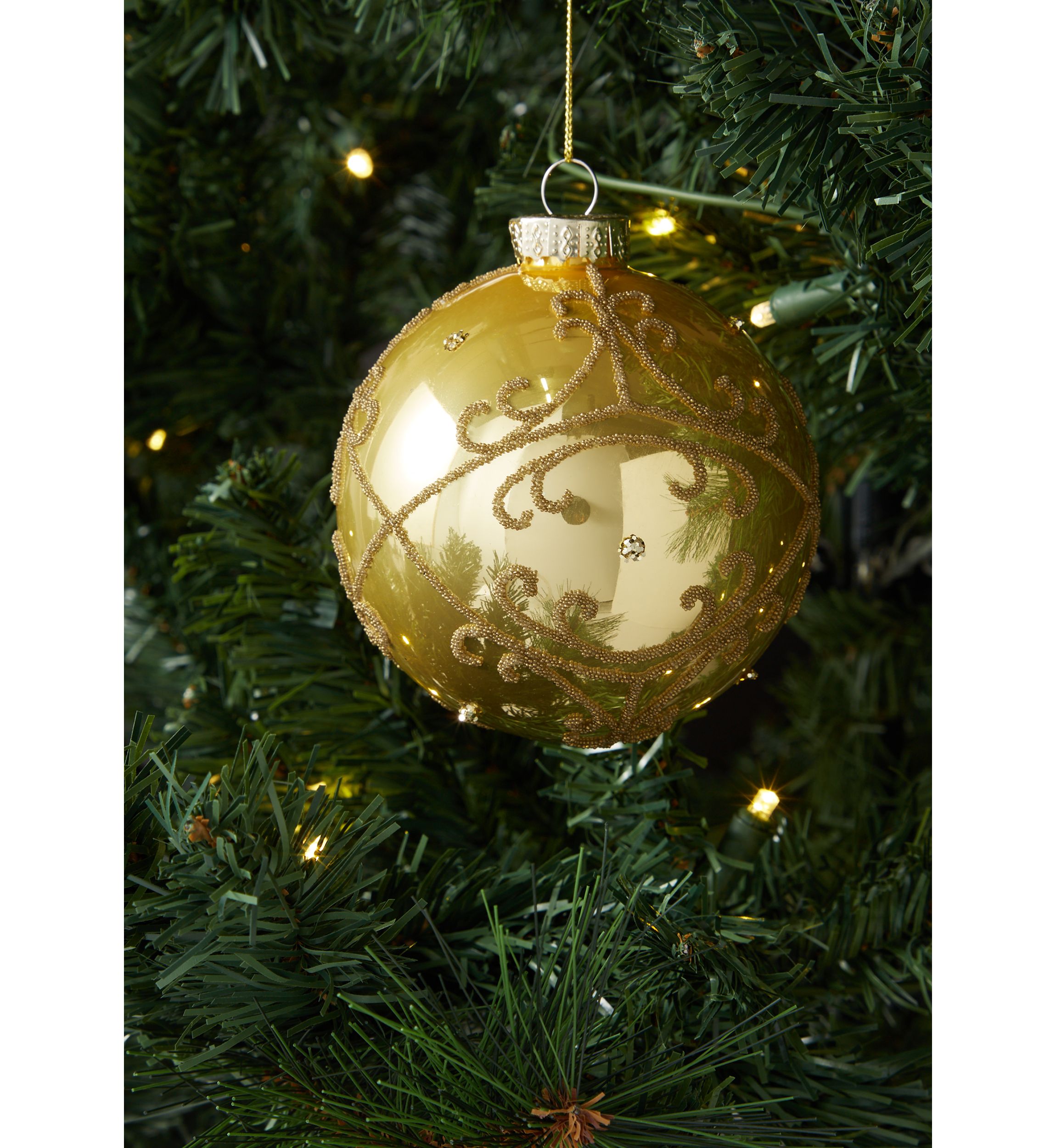 Gold Embellished Ball Ornament Set of 2