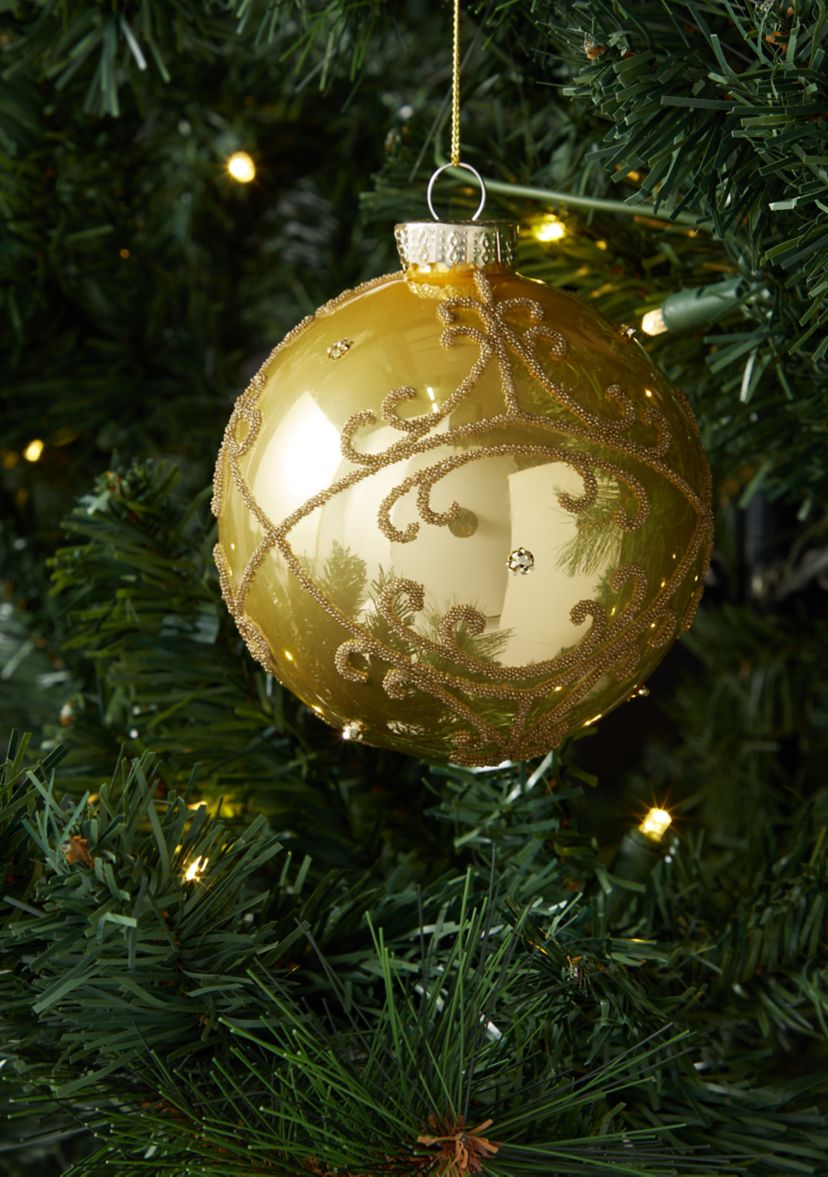 Gold Embellished Ball Ornament Set of 2