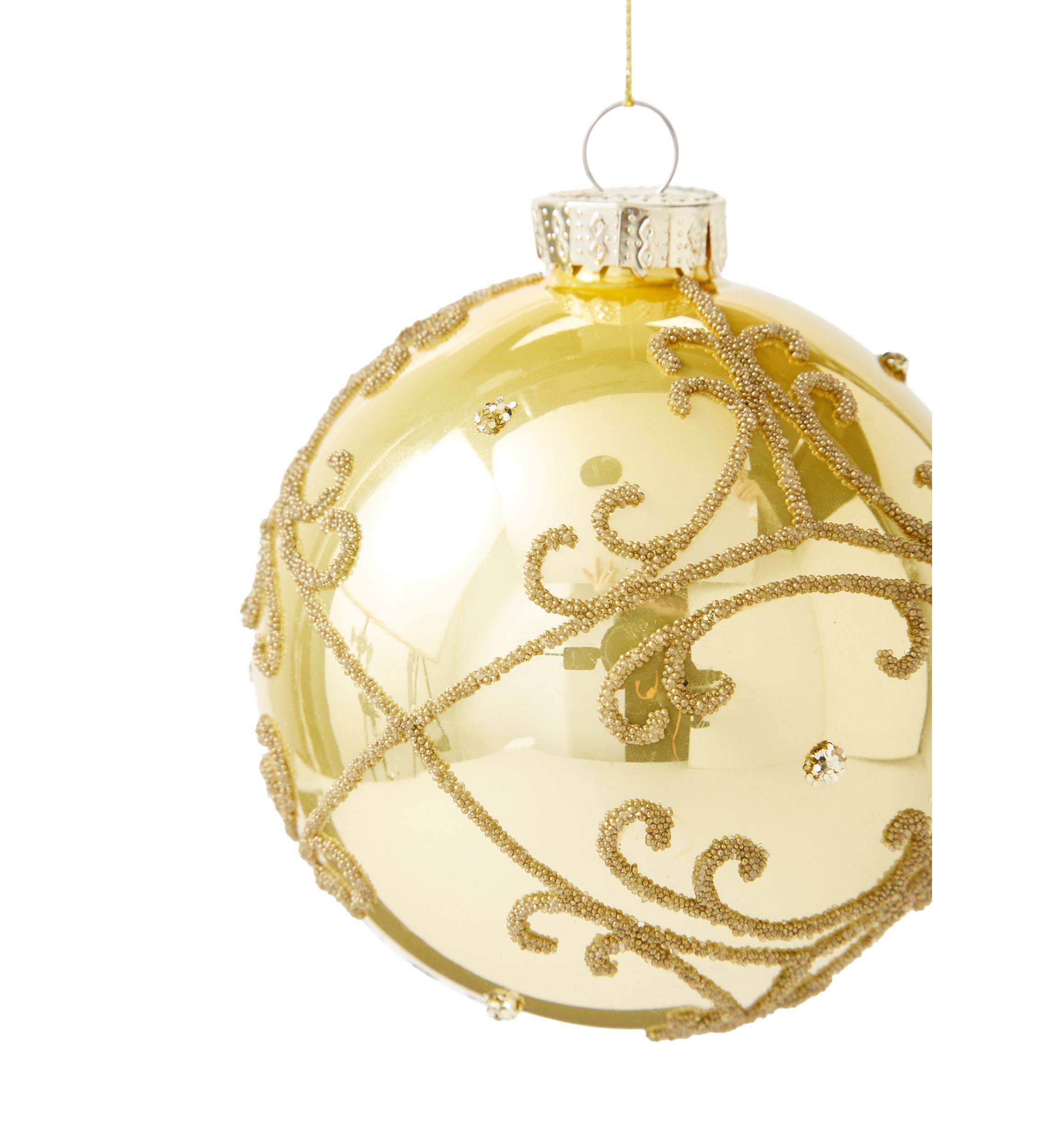 Gold Embellished Ball Ornament Set of 2