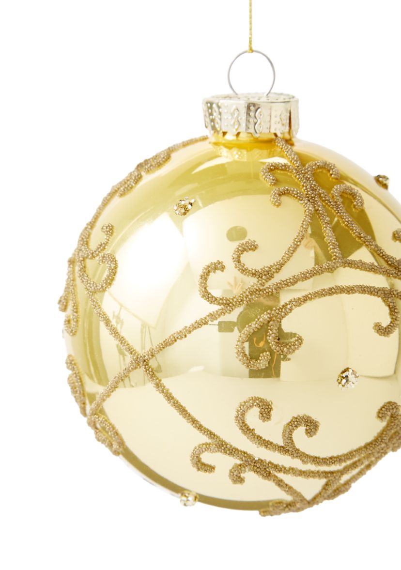 Gold Embellished Ball Ornament Set of 2