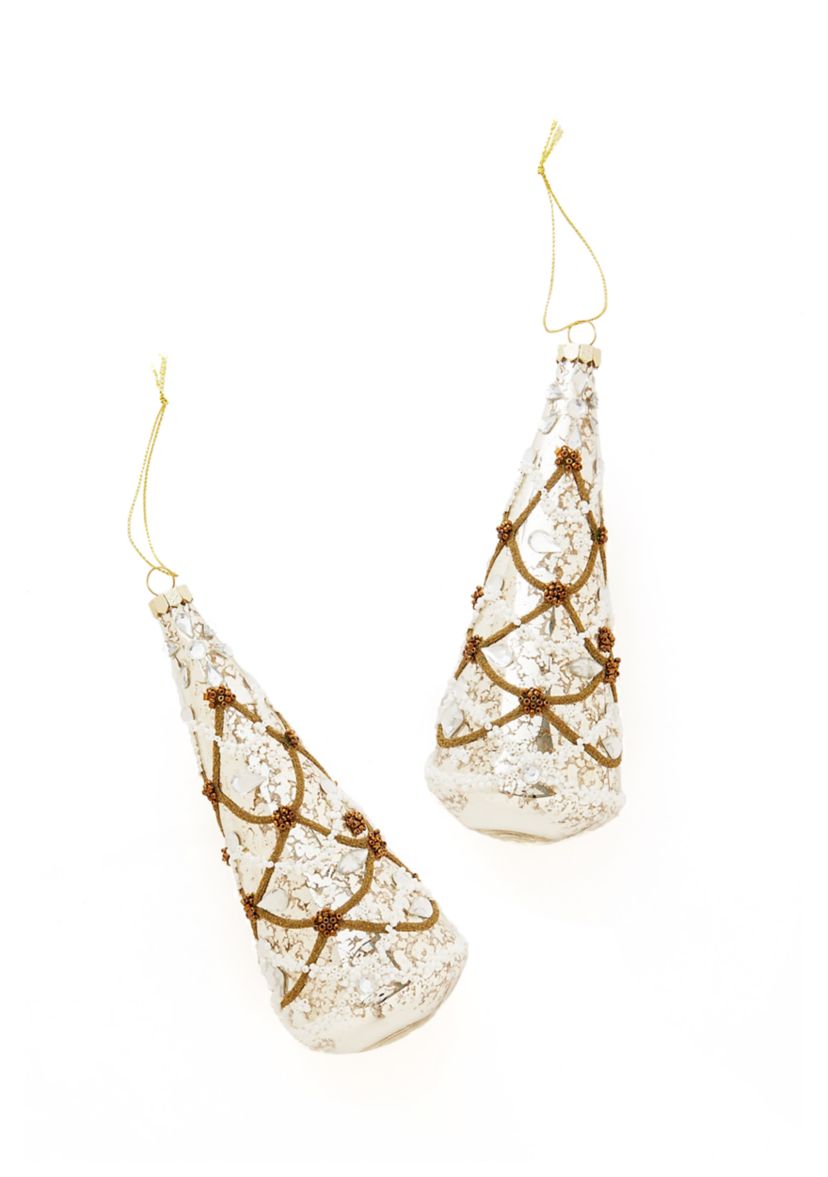 Set of 2 Silver Beaded Tree Ornaments