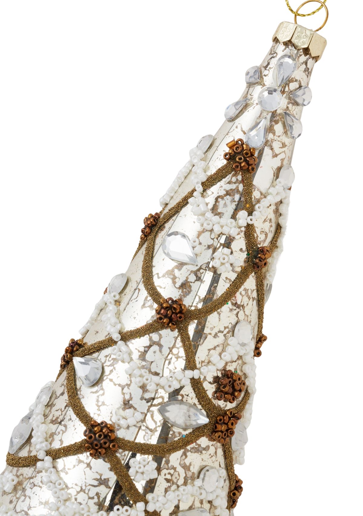 Set of 2 Silver Beaded Tree Ornaments