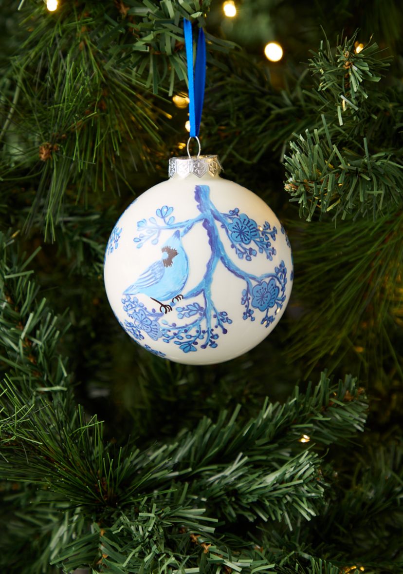 Set of 2 Cardinal Chinoiserie Ornaments