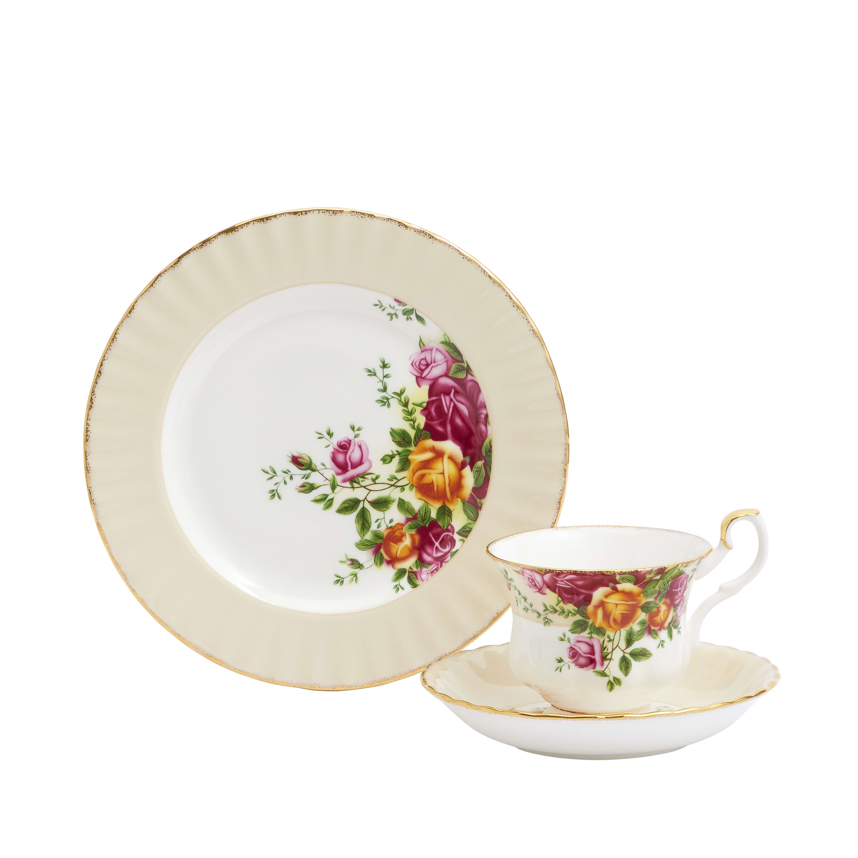 Old Country Roses Teacup, Saucer & Plate, 3 Piece Set