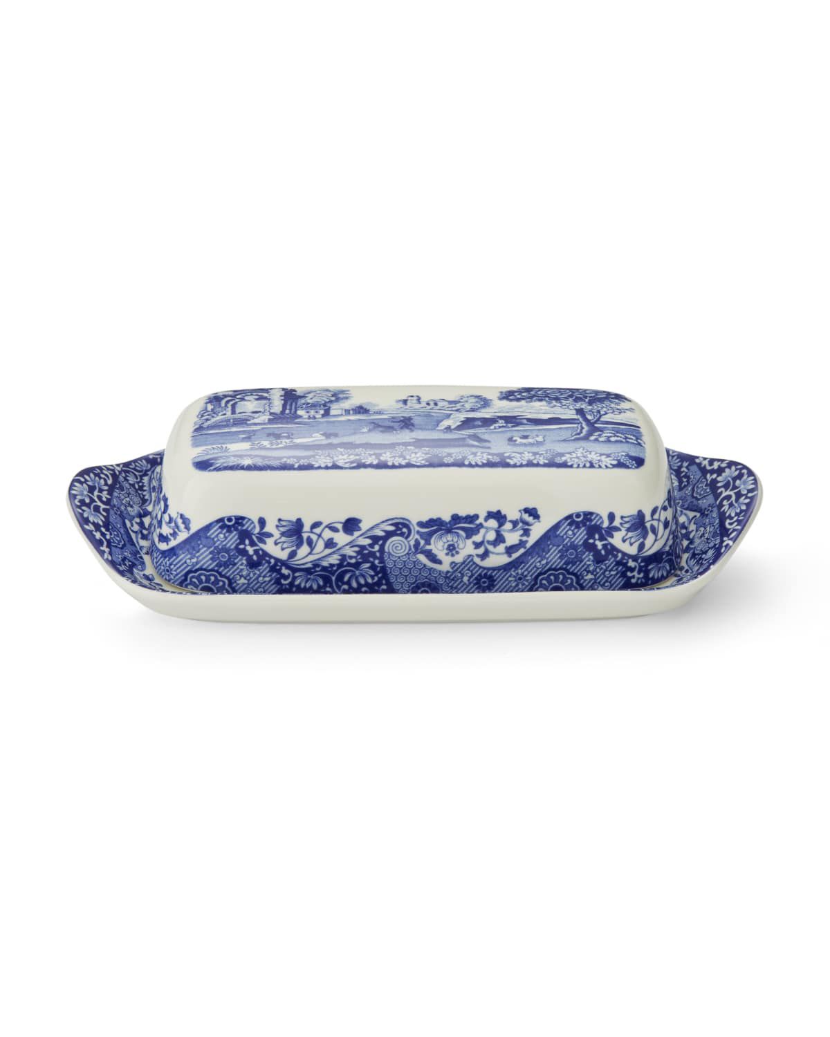 Blue Italian Covered Butter Dish 