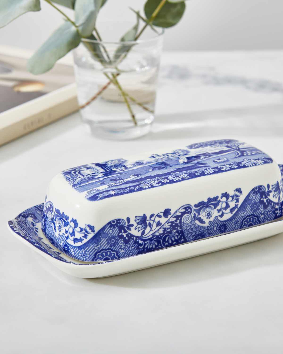 Blue Italian Covered Butter Dish 