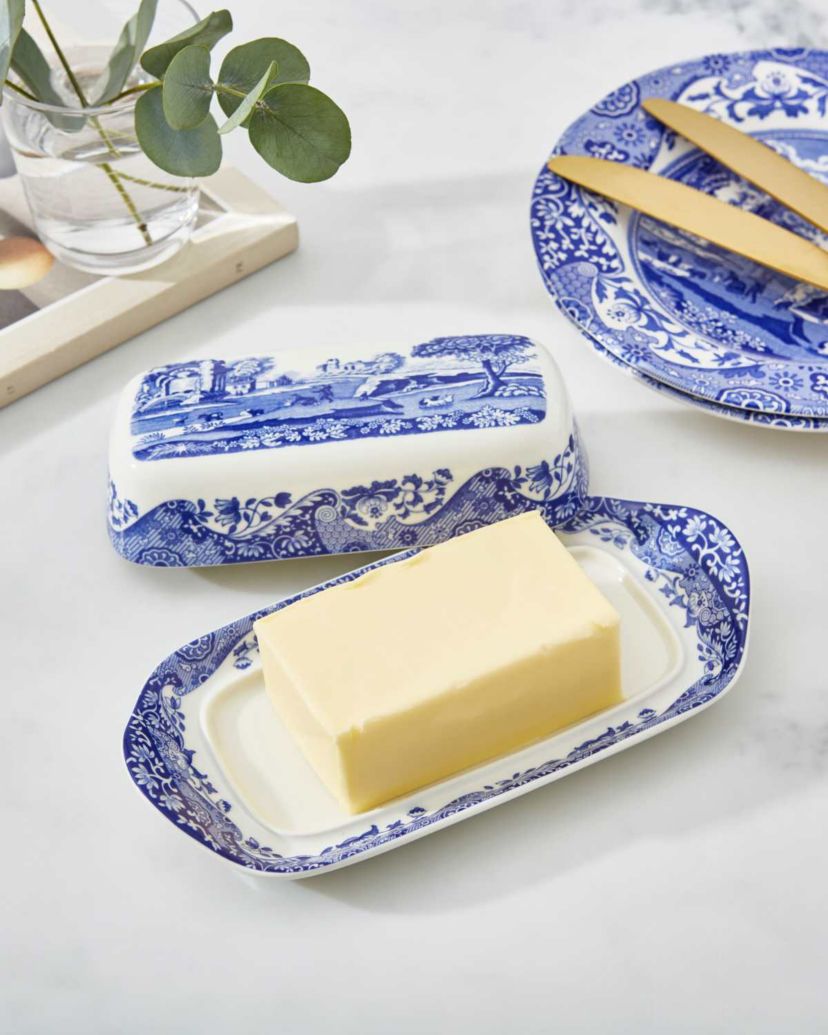 Blue Italian Covered Butter Dish 