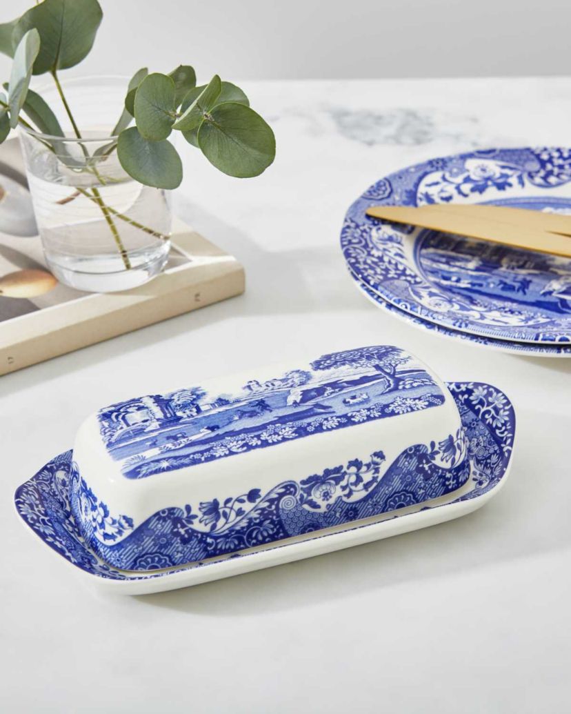 Blue Italian Covered Butter Dish 