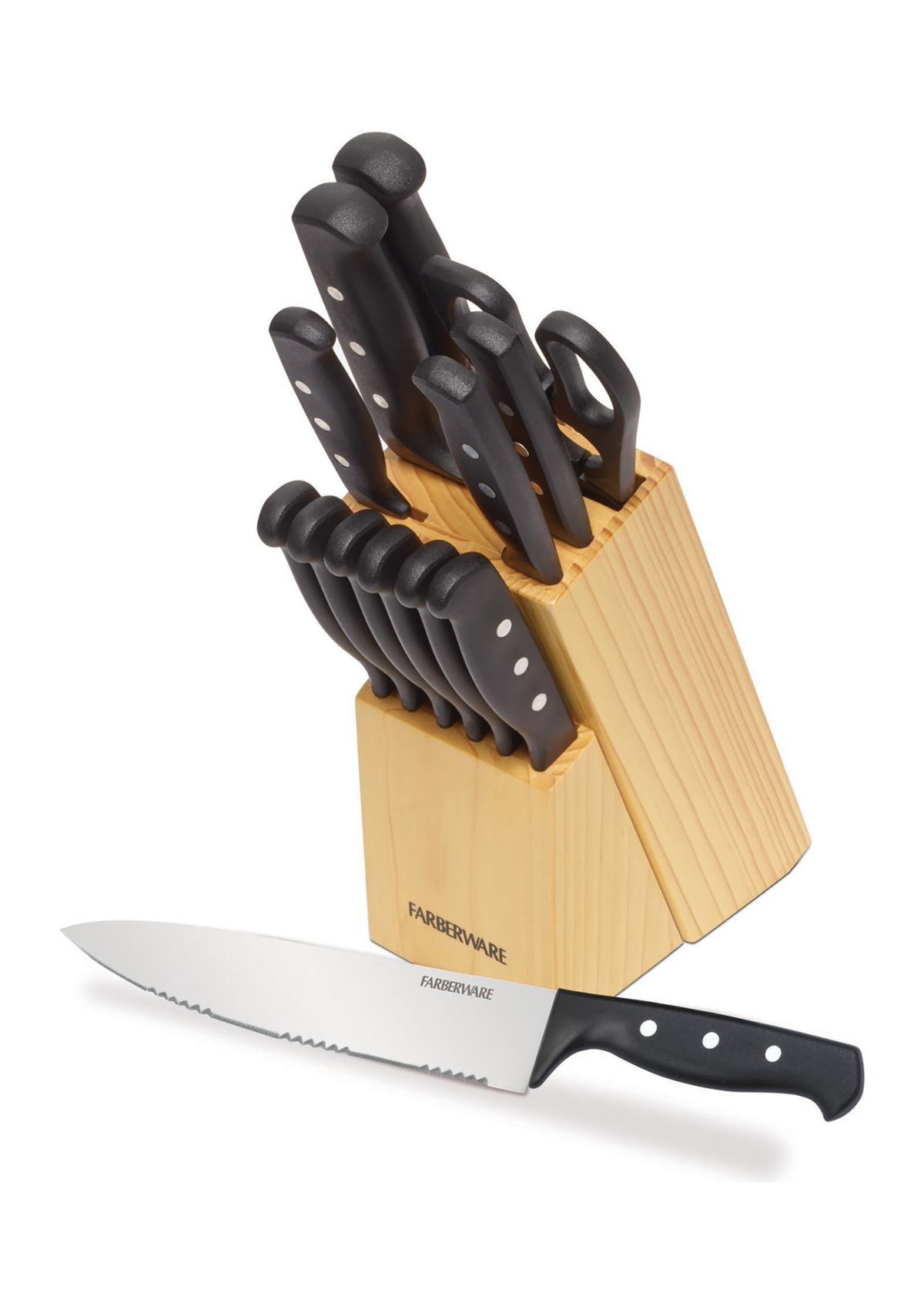 22 Piece Triple Rivet Stainless Steel Knife Block Set with Kitchen Tool Set