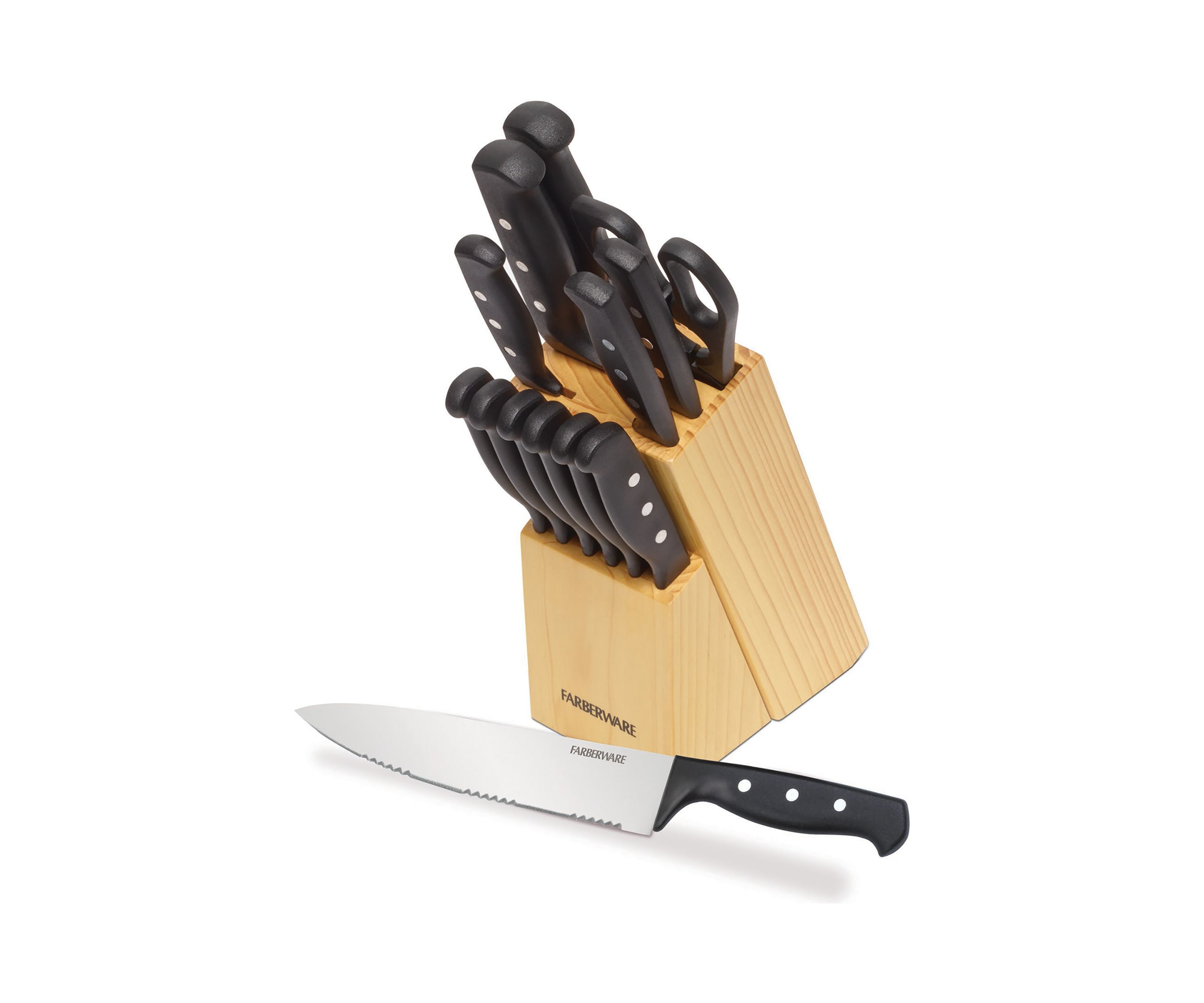 22 Piece Triple Rivet Stainless Steel Knife Block Set with Kitchen Tool Set